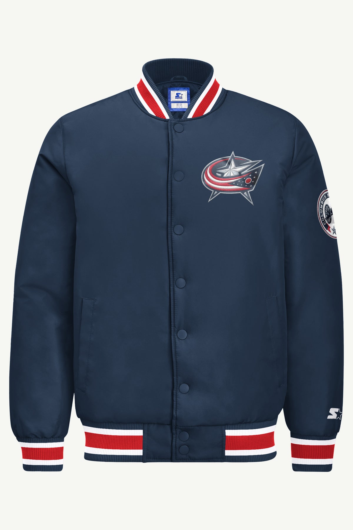 MENS COLUMBUS BLUE JACKETS GAME DAY SATIN VARSITY JACKET View 2 MENS COLUMBUS BLUE JACKETS GAME DAY SATIN VARSITY JACKET View 2