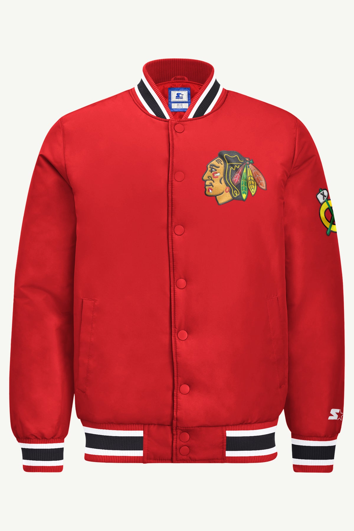 MENS CHICAGO BLACKHAWKS GAME DAY SATIN VARSITY JACKET View 2 MENS CHICAGO BLACKHAWKS GAME DAY SATIN VARSITY JACKET View 2
