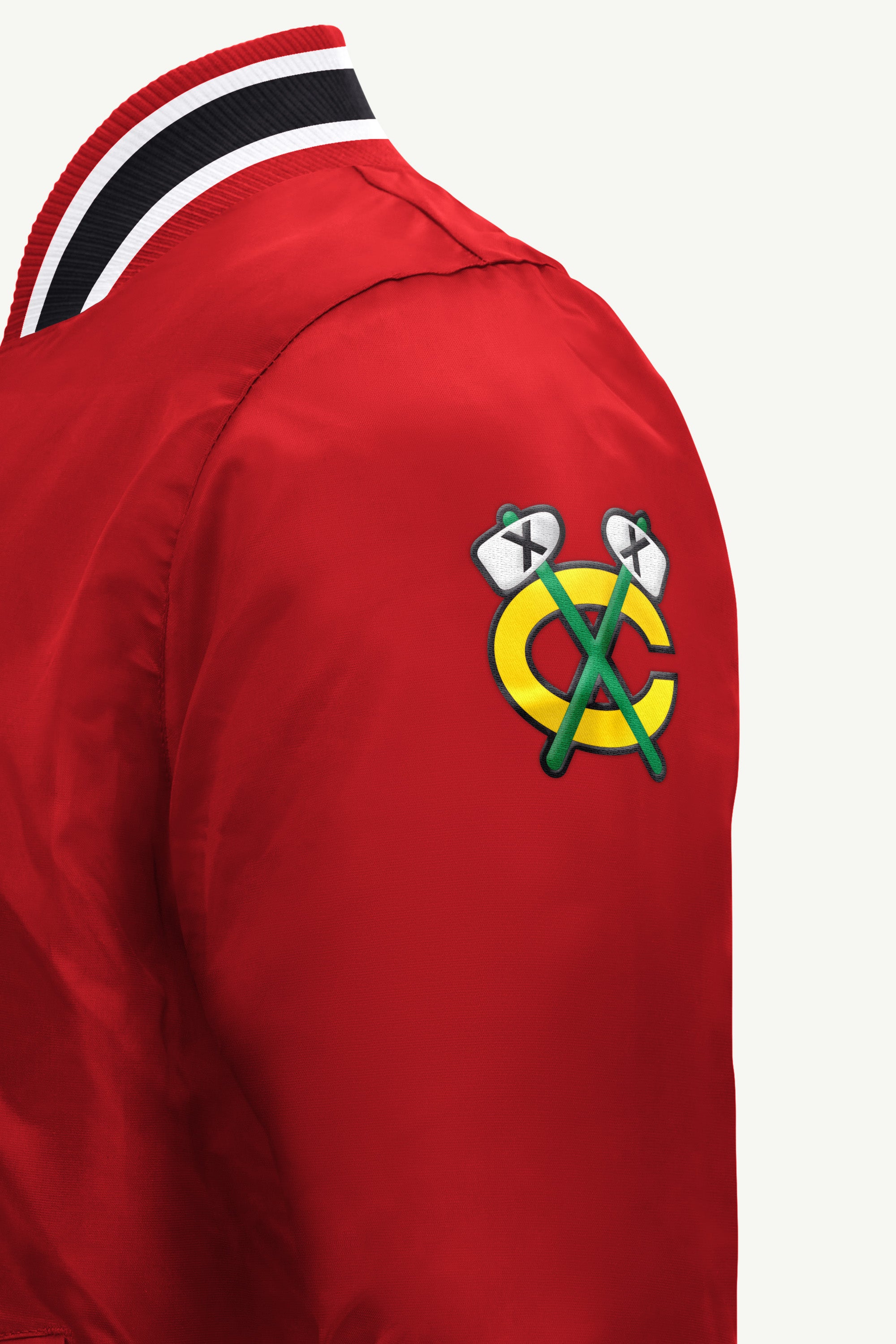 MENS CHICAGO BLACKHAWKS GAME DAY SATIN VARSITY JACKET View 4 MENS CHICAGO BLACKHAWKS GAME DAY SATIN VARSITY JACKET View 4
