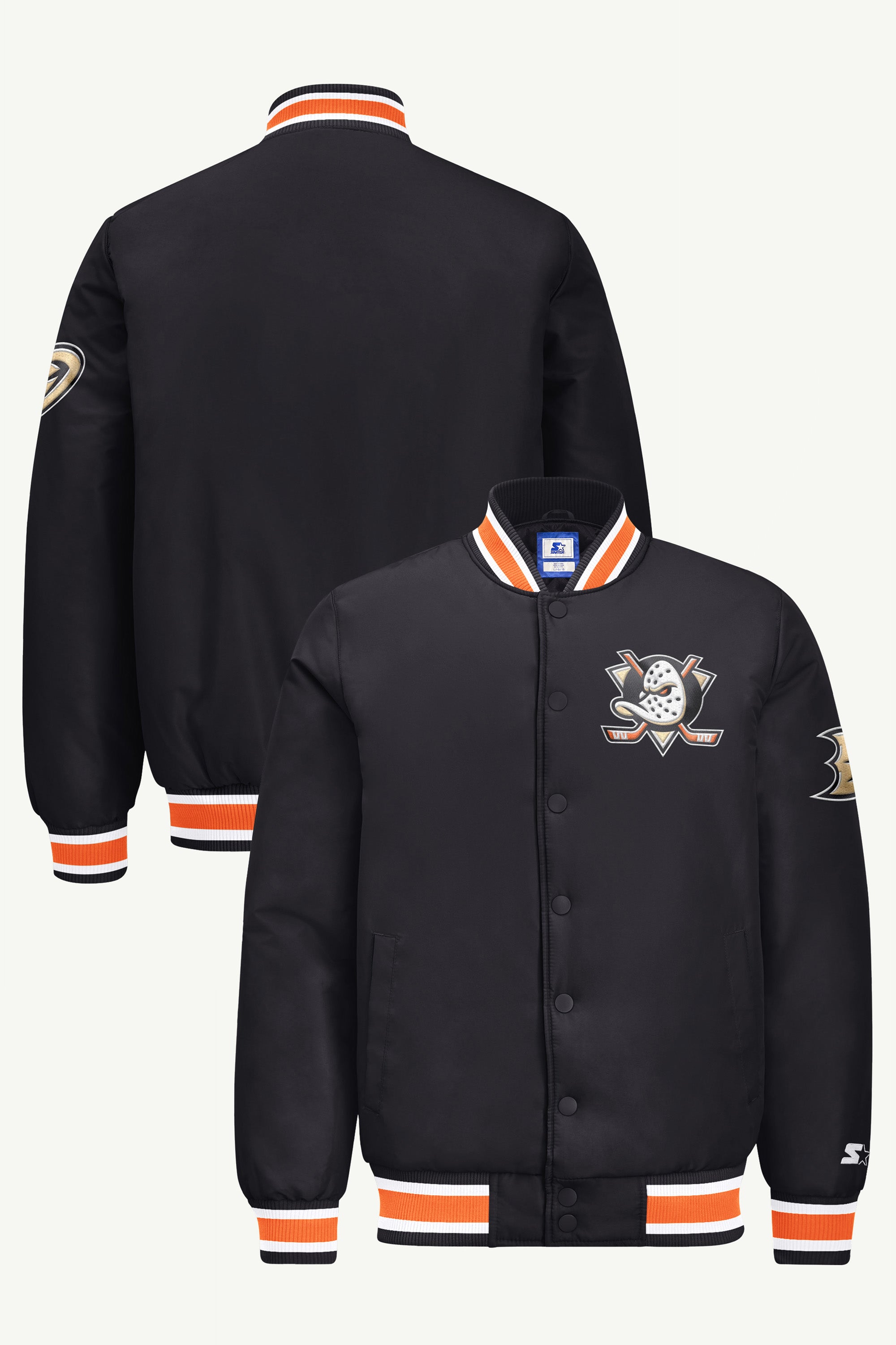 MENS MIGHTY DUCKS GAME DAY SATIN VARSITY JACKET View 1 MENS MIGHTY DUCKS GAME DAY SATIN VARSITY JACKET View 1
