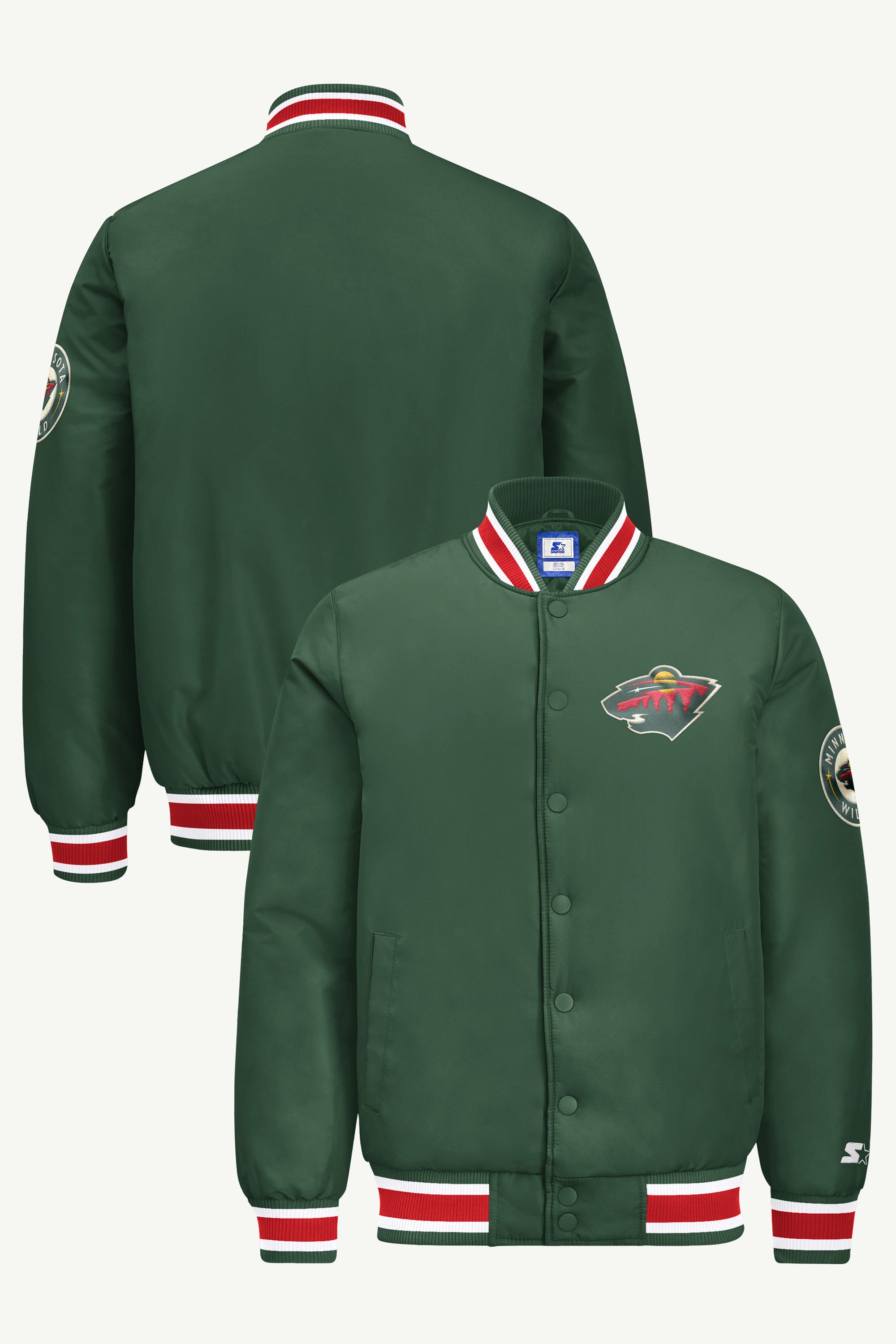MENS MINNESOTA WILD GAME DAY SATIN VARSITY JACKET View 1 MENS MINNESOTA WILD GAME DAY SATIN VARSITY JACKET View 1