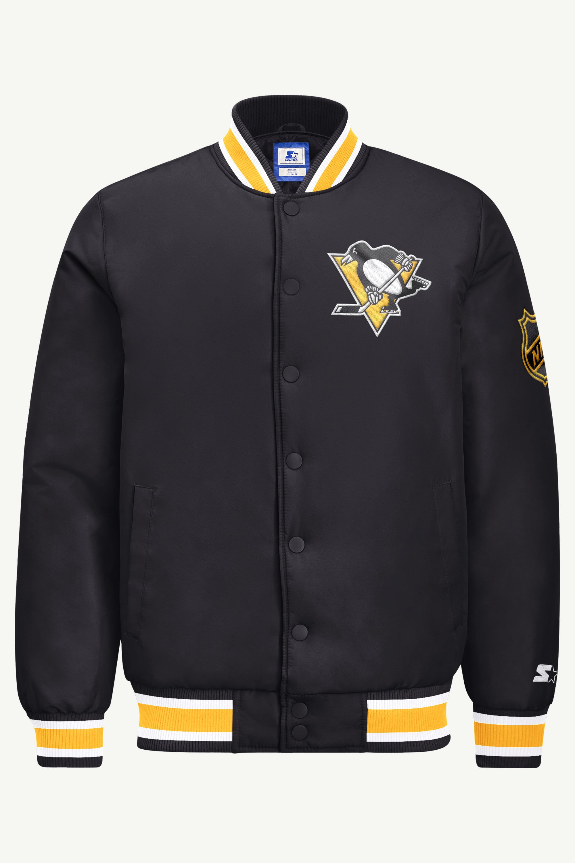 MENS PITTSBURGH PENGUINS GAME DAY SATIN VARSITY JACKET View 2 MENS PITTSBURGH PENGUINS GAME DAY SATIN VARSITY JACKET View 2