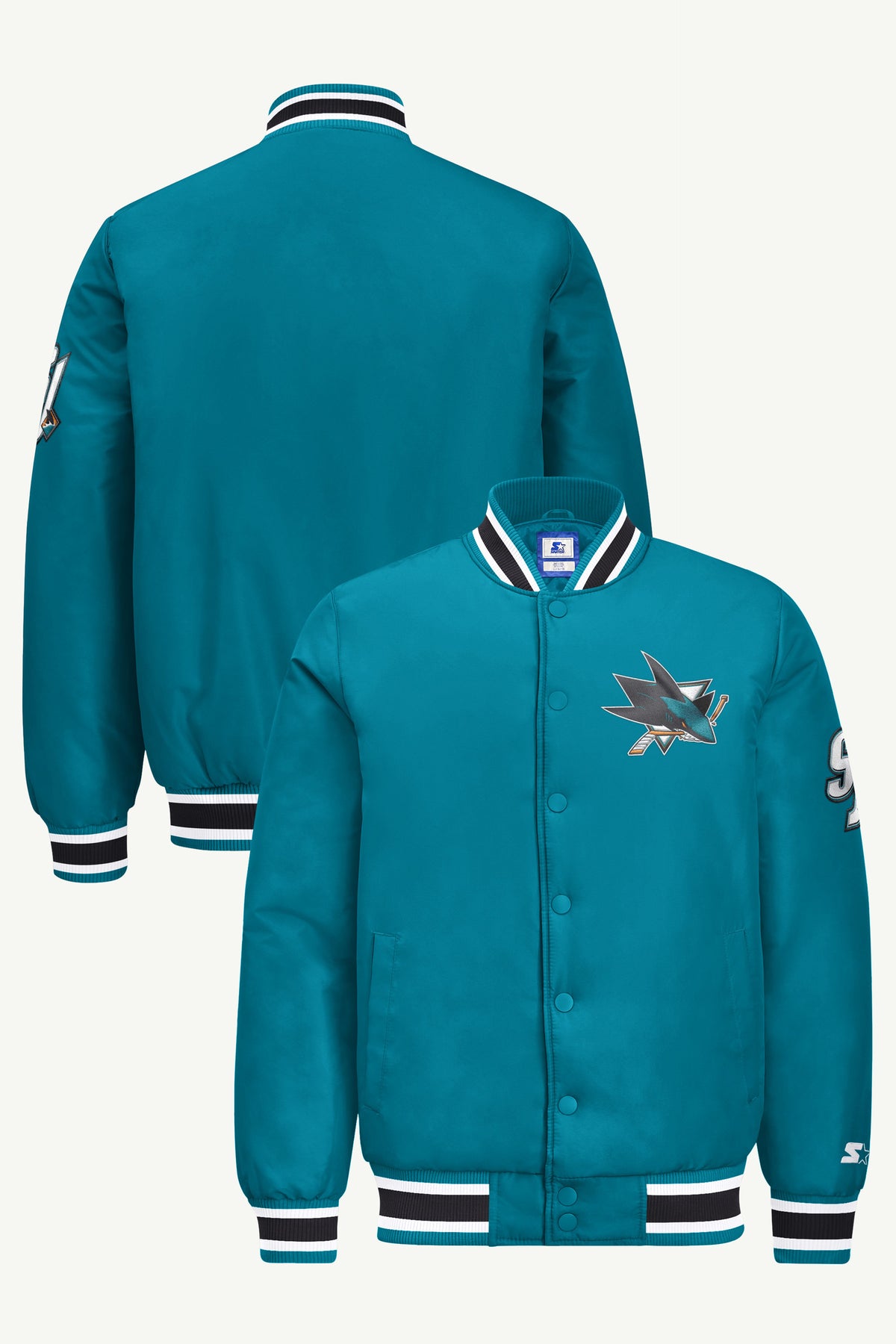MENS SAN JOSE SHARKS GAME DAY SATIN VARSITY JACKET View 1 MENS SAN JOSE SHARKS GAME DAY SATIN VARSITY JACKET View 1