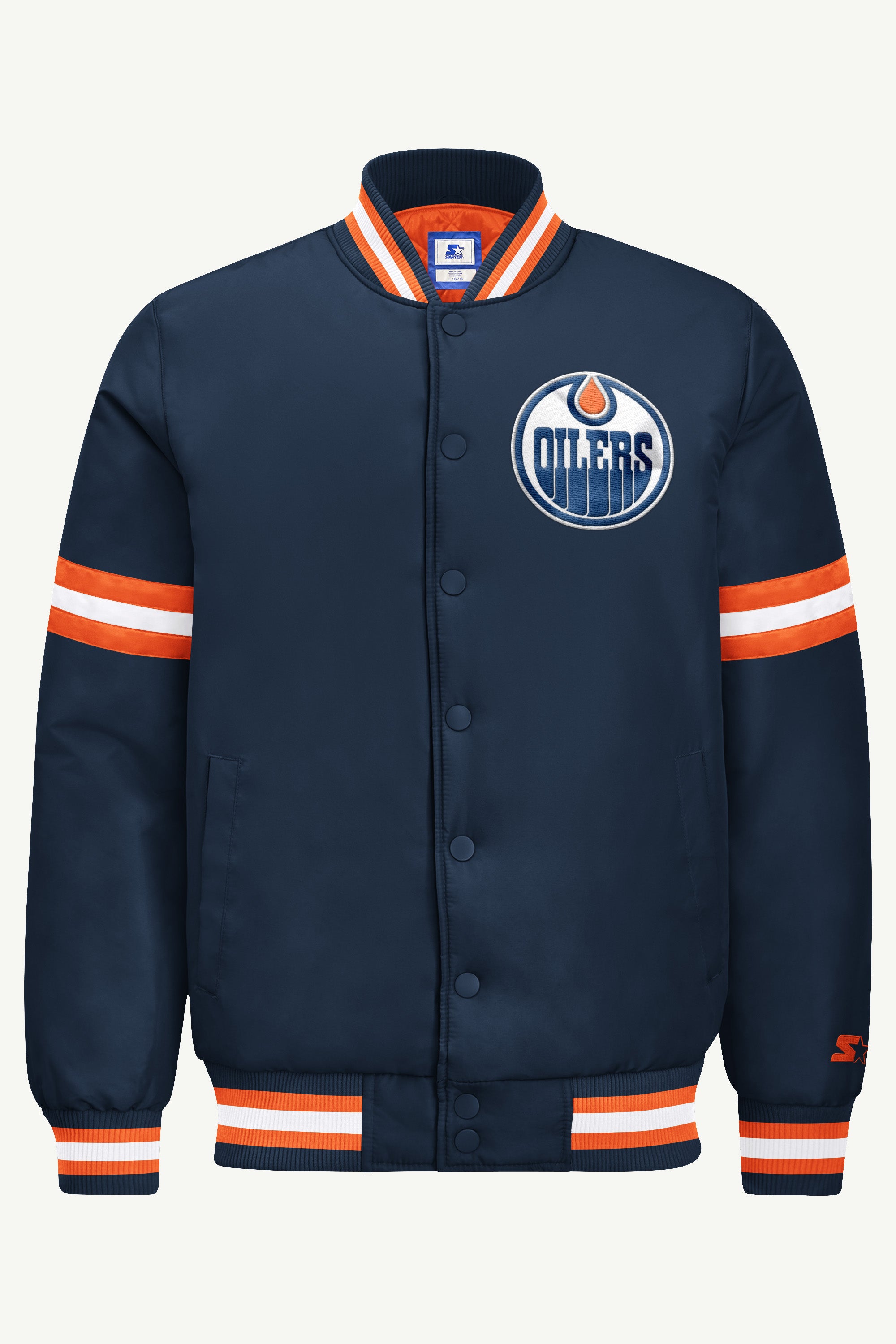 MENS EDMONTON OILERS COURTSIDE SATIN VARSITY JACKET View 2 | STARTER JACKETS MENS EDMONTON OILERS COURTSIDE SATIN VARSITY JACKET View 2 | STARTER JACKETS