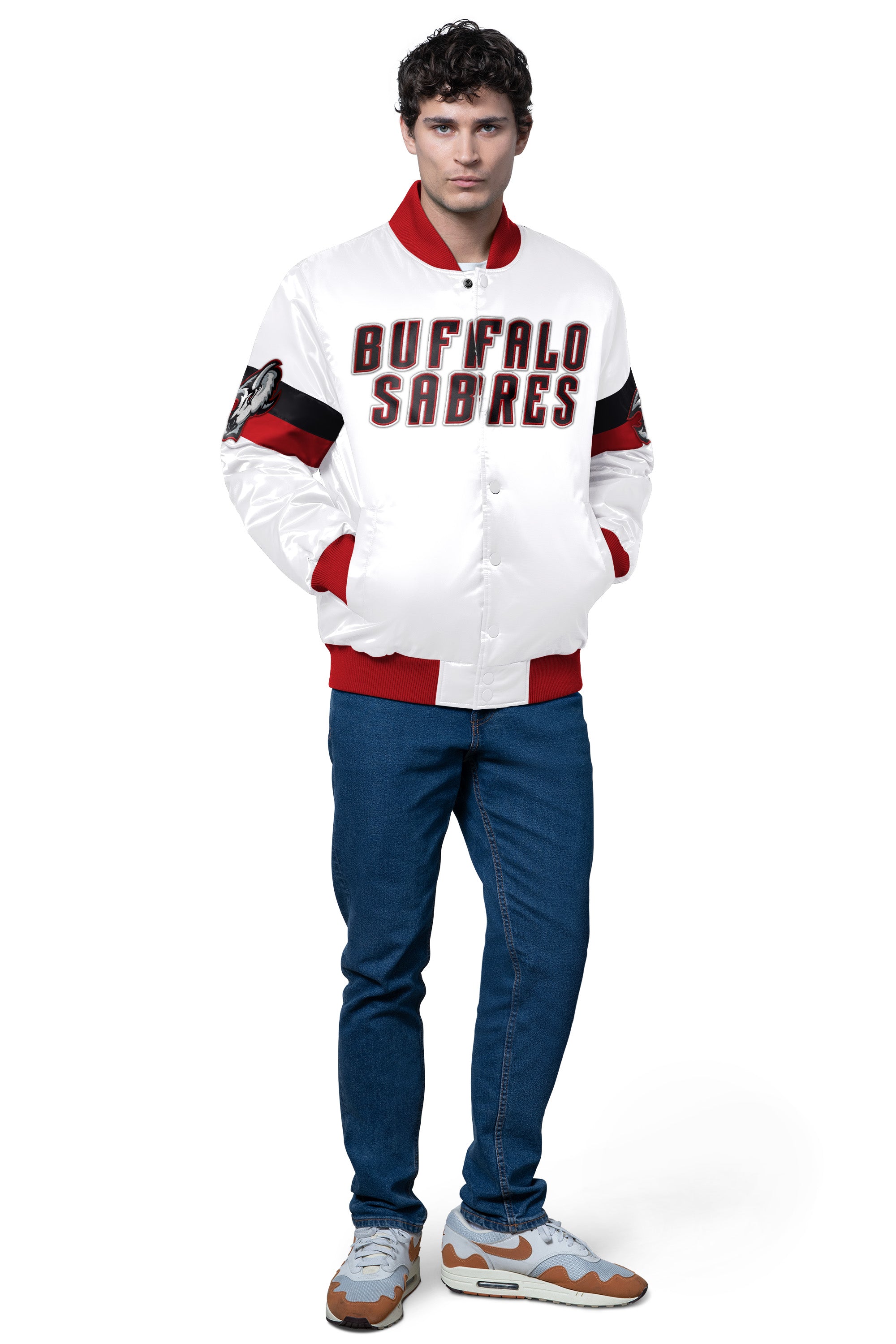 MENS BUFFALO SABRES TRIPLE OPTION SATIN VARSITY JACKET View 3 | NHL MENS BUFFALO SABRES TRIPLE OPTION SATIN VARSITY JACKET View 3 | NHL