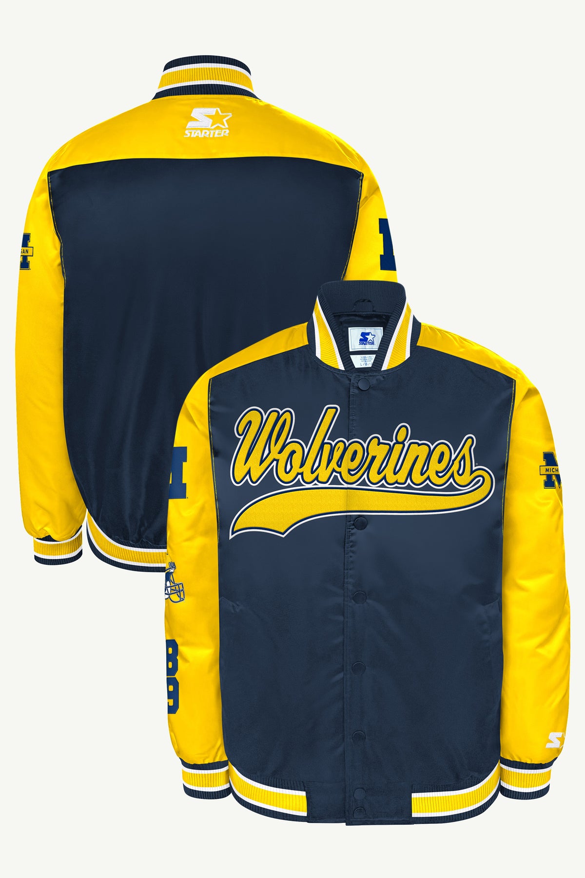 MENS MICHIGAN WOLVERINES BIG FAN SATIN VARSITY JACKET View 1 MENS MICHIGAN WOLVERINES BIG FAN SATIN VARSITY JACKET View 1
