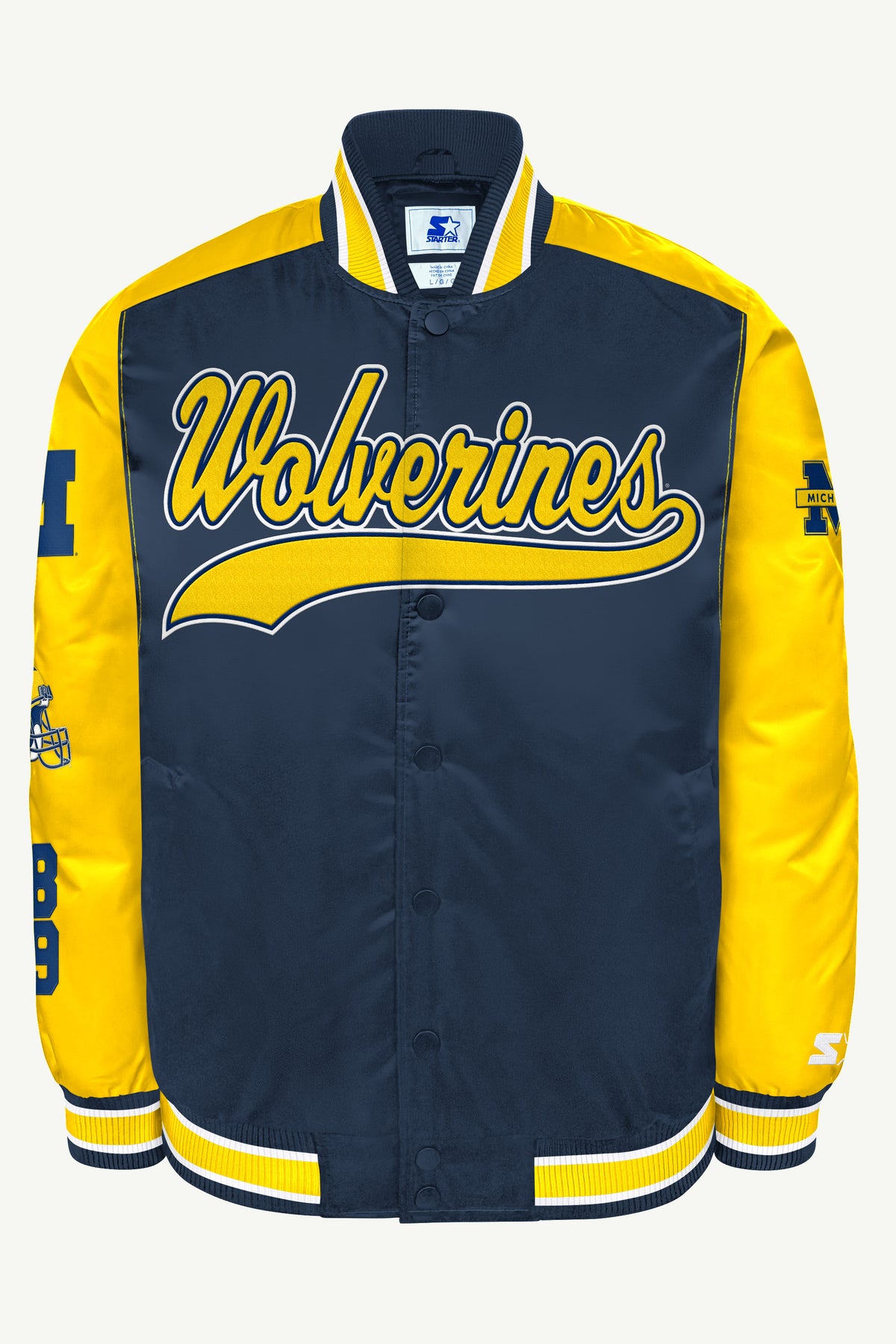 MENS MICHIGAN WOLVERINES BIG FAN SATIN VARSITY JACKET View 2 MENS MICHIGAN WOLVERINES BIG FAN SATIN VARSITY JACKET View 2
