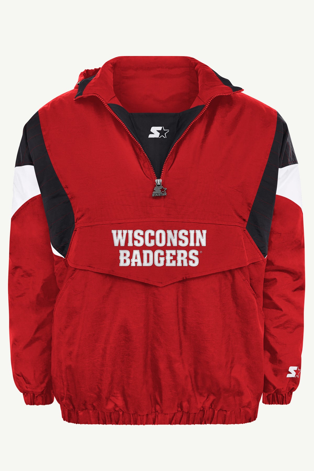 MENS WISCONSINS BADGERS THROWBACK HALF ZIP HOODED JACKET View 2 MENS WISCONSINS BADGERS THROWBACK HALF ZIP HOODED JACKET View 2
