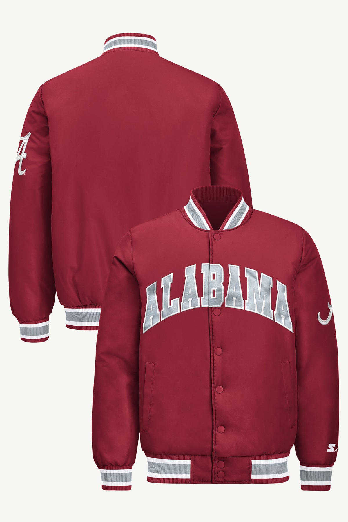MENS ALABAMA CRIMSON TIDE ACROSS SATIN VARSITY JACKET View 1 | Men's Starter Jackets MENS ALABAMA CRIMSON TIDE ACROSS SATIN VARSITY JACKET View 1 | Men's Starter Jackets