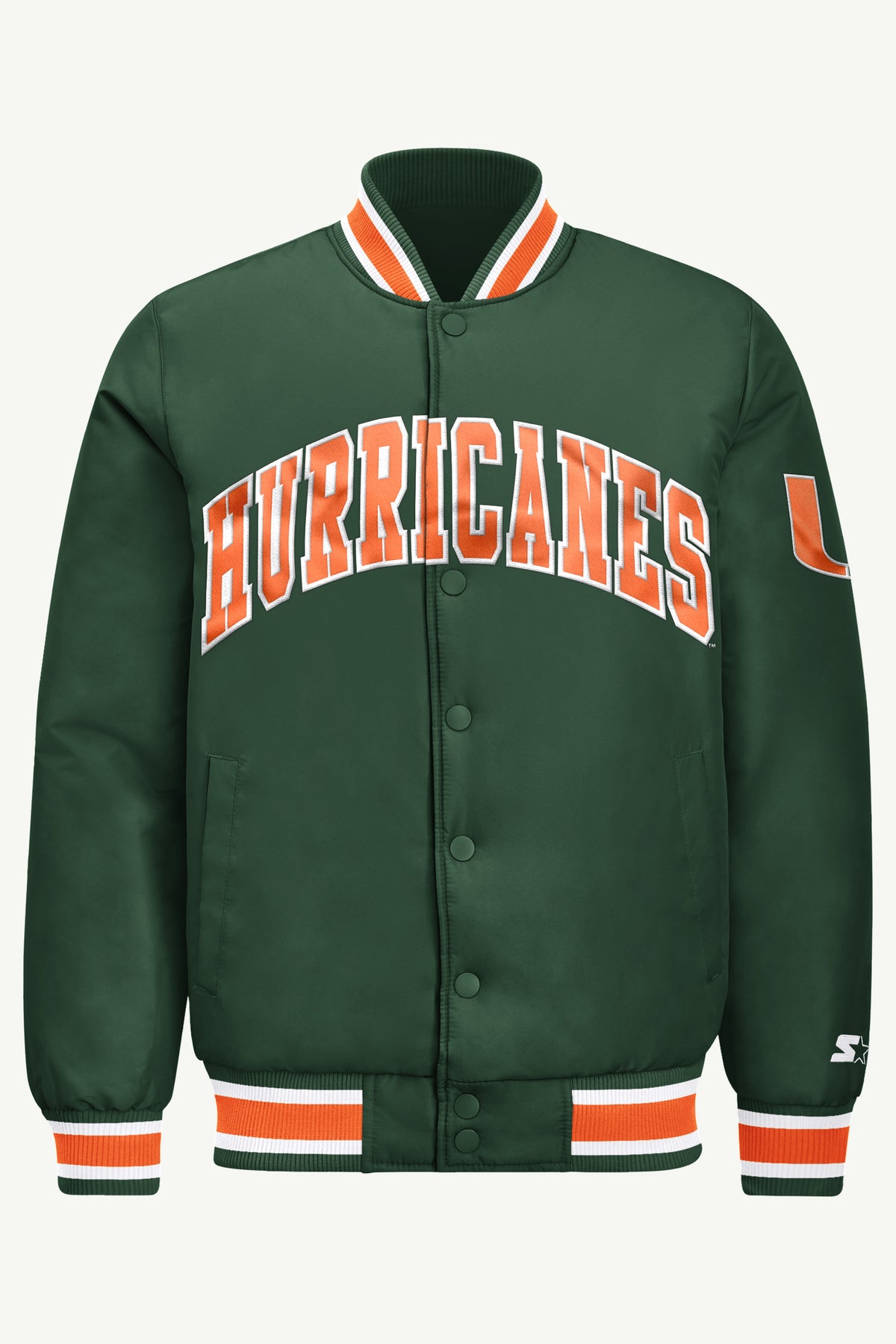 MENS MIAMI HURRICANES ACROSS SATIN VARSITY JACKET View 2 MENS MIAMI HURRICANES ACROSS SATIN VARSITY JACKET View 2