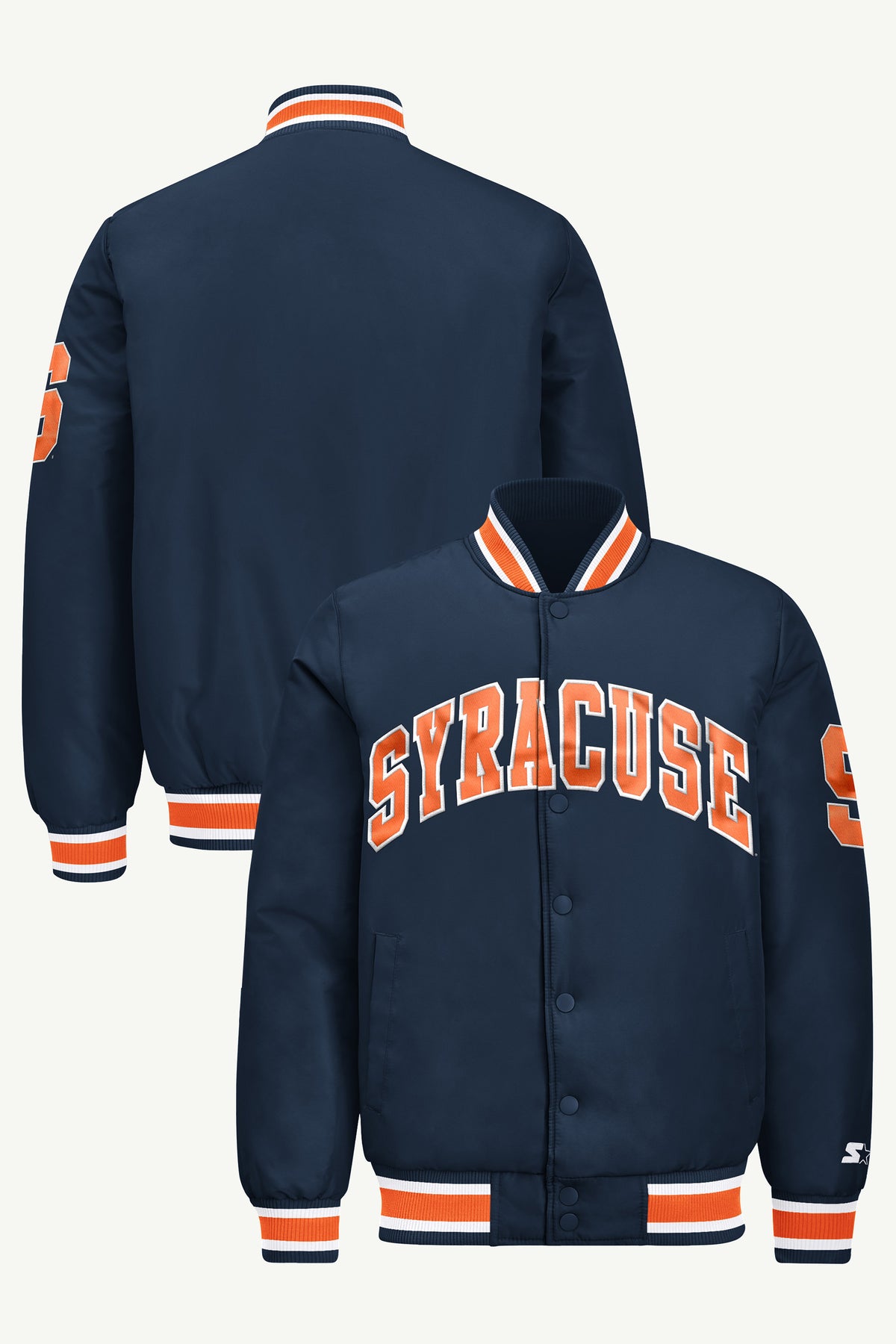MENS SYRACUSE ORANGE ACROSS SATIN VARSITY JACKET View 1 MENS SYRACUSE ORANGE ACROSS SATIN VARSITY JACKET View 1