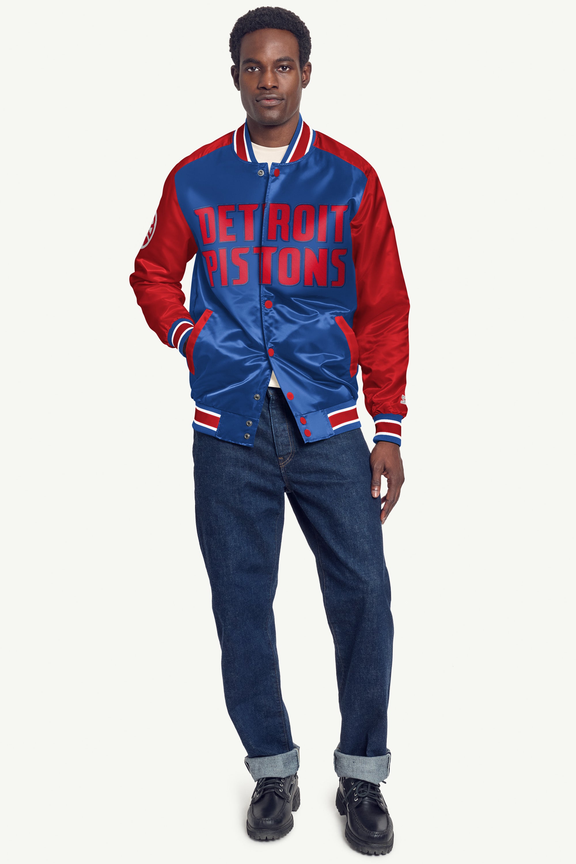 MENS DETROIT PISTONS SATIN VARSITY JACKET View 3 | Detroit Pistons MENS DETROIT PISTONS SATIN VARSITY JACKET View 3 | Detroit Pistons