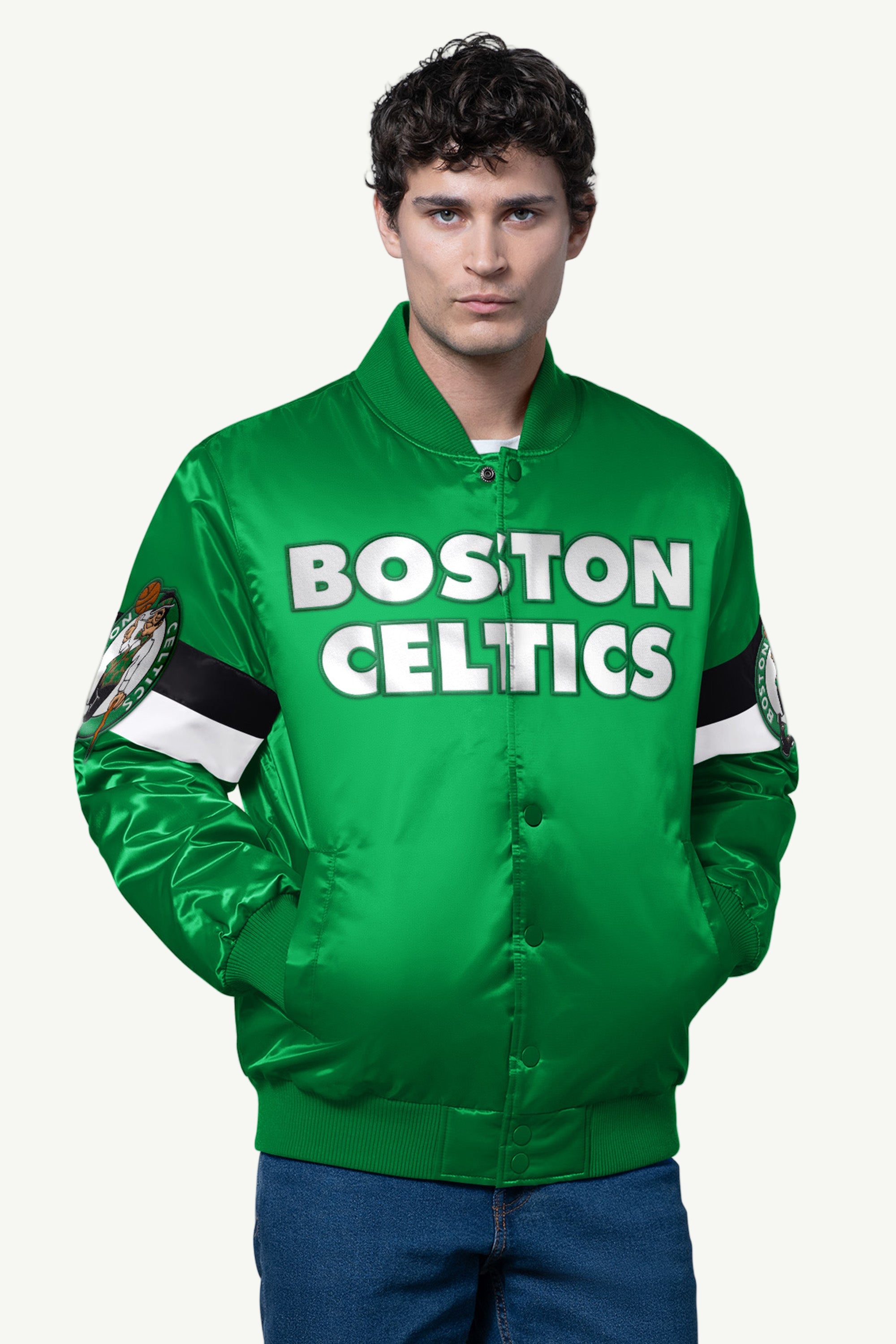 MENS BOSTON CELTICS TRIPLE OPTION SATIN VARSITY JACKET View 1 | Starter Jackets MENS BOSTON CELTICS TRIPLE OPTION SATIN VARSITY JACKET View 1 | Starter Jackets