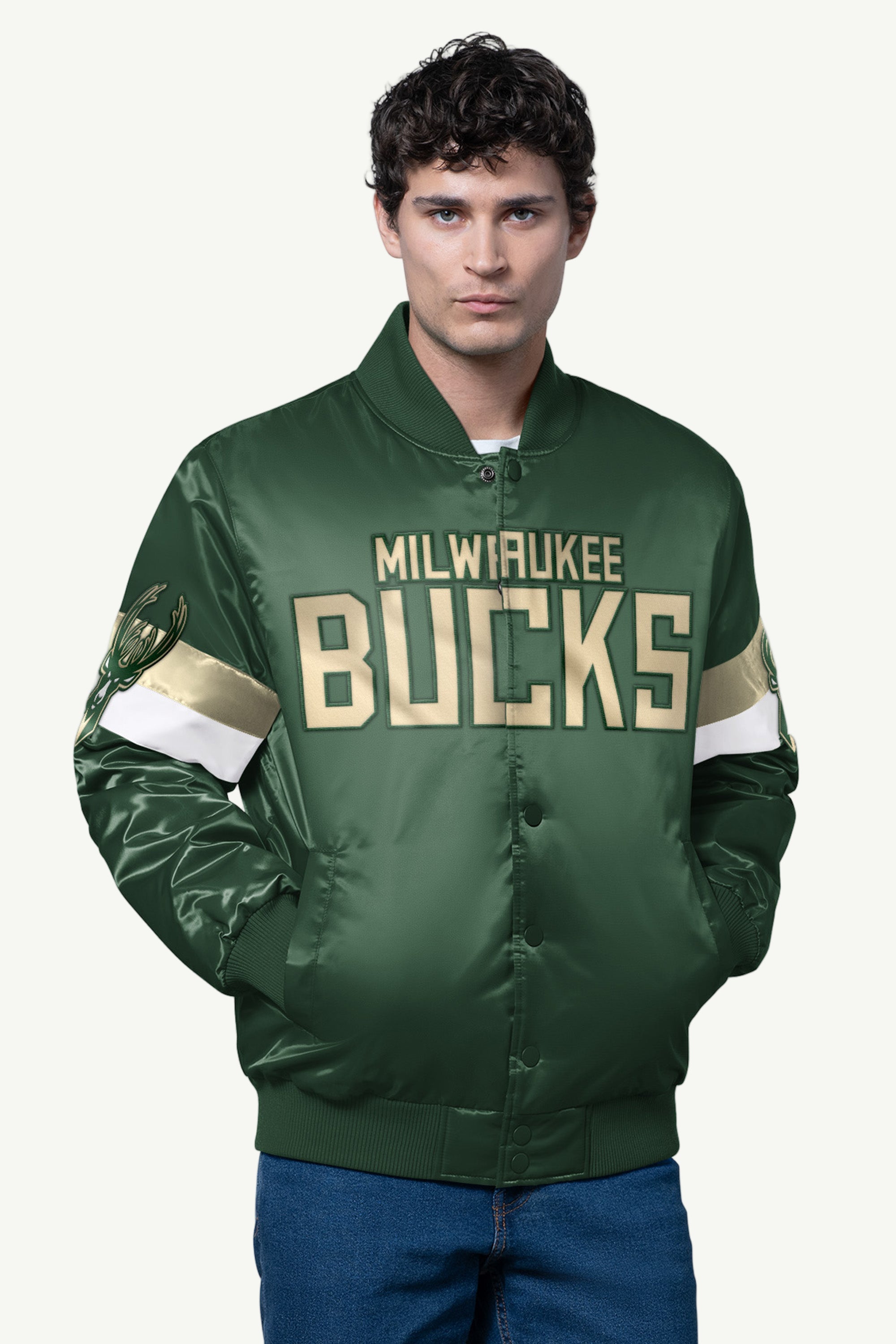 MENS MILWAUKEE BUCKS TRIPLE OPTION SATIN VARSITY JACKET View 1 | Men's Jackets MENS MILWAUKEE BUCKS TRIPLE OPTION SATIN VARSITY JACKET View 1 | Men's Jackets