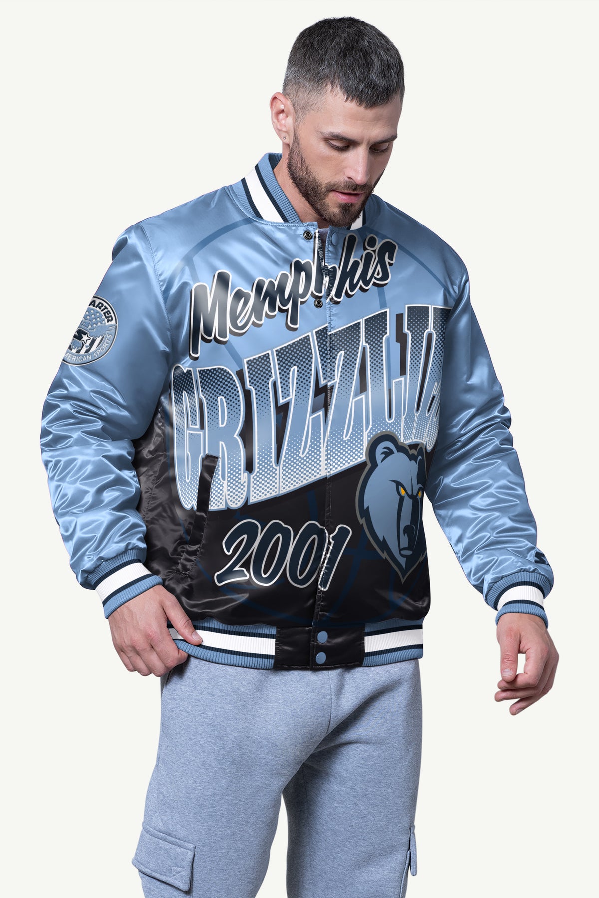 Mens Memphis Grizzlies Pass Rush Satin Varsity Jacket | NBA | Starter