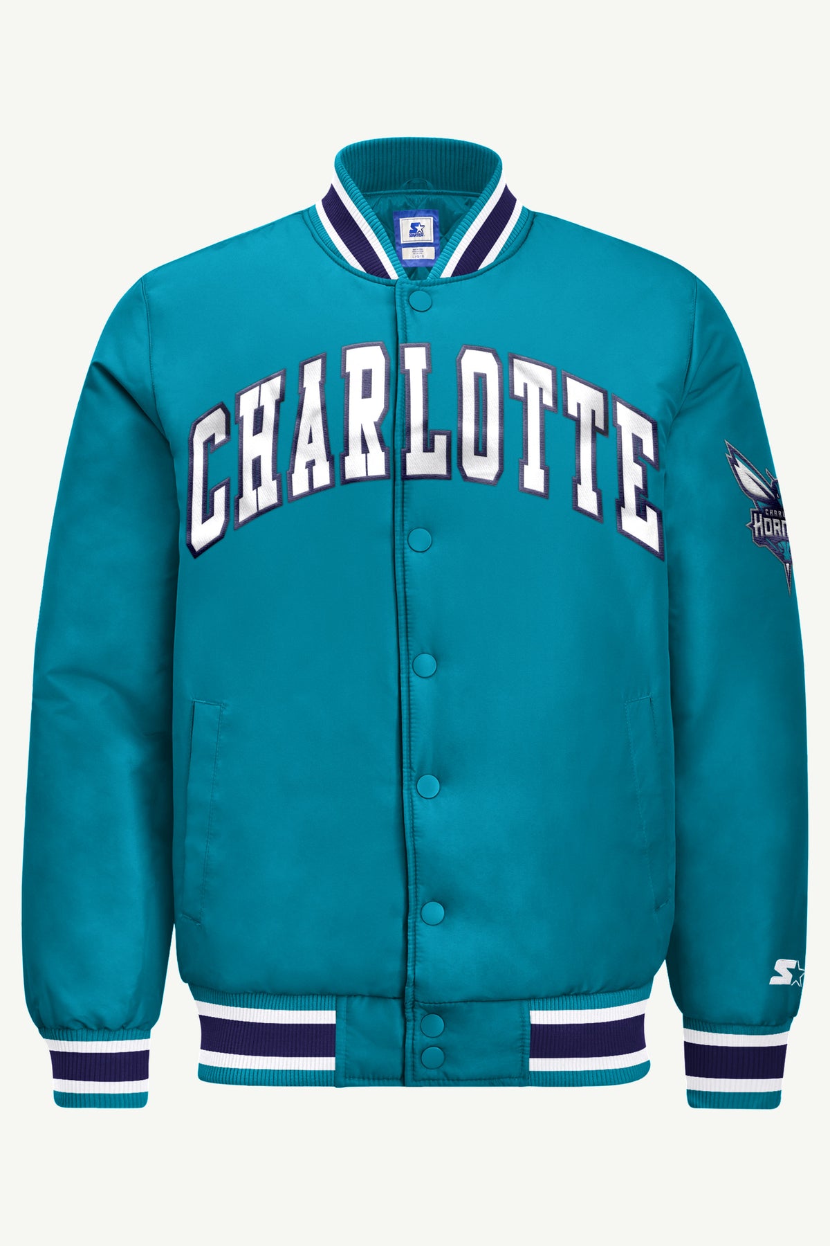 MENS CHARLOTTE HORNETS ACROSS SATIN VARSITY JACKET View 2 MENS CHARLOTTE HORNETS ACROSS SATIN VARSITY JACKET View 2