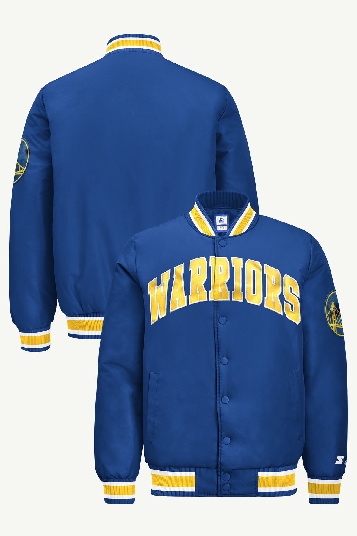 MENS GOLDEN STATE WARRIORS ACROSS SATIN VARSITY JACKET View 1 MENS GOLDEN STATE WARRIORS ACROSS SATIN VARSITY JACKET View 1