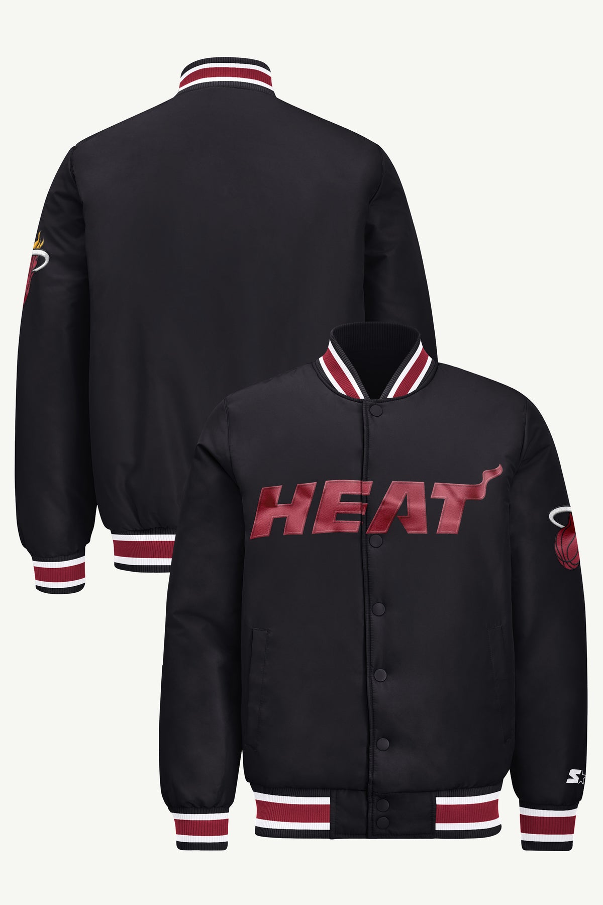 MENS MIAMI HEAT ACROSS SATIN VARSITY JACKET View 1 | Men's Starter Jackets MENS MIAMI HEAT ACROSS SATIN VARSITY JACKET View 1 | Men's Starter Jackets