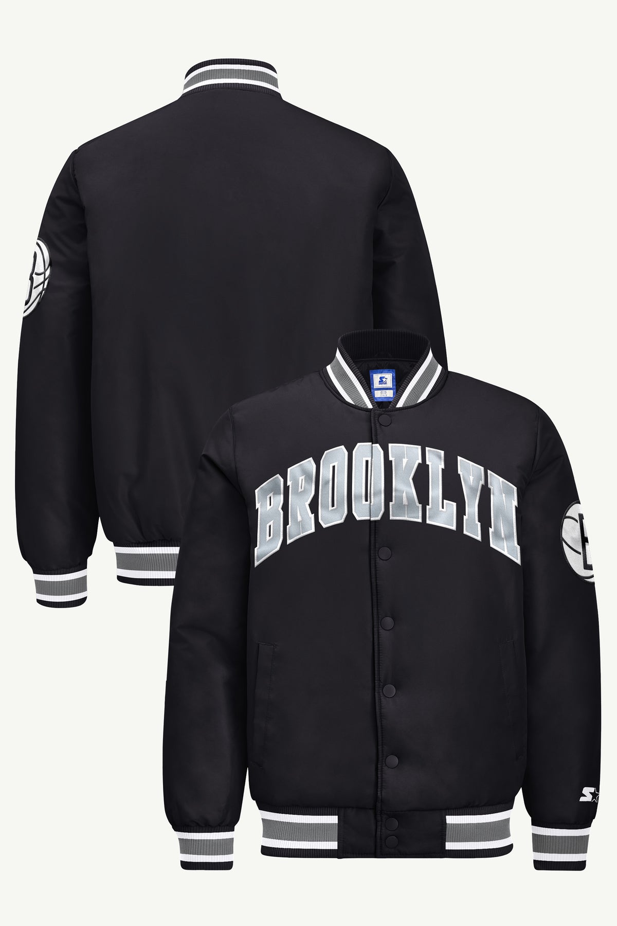 MENS BROOKLYN NETS ACROSS SATIN VARSITY JACKET View 1 MENS BROOKLYN NETS ACROSS SATIN VARSITY JACKET View 1
