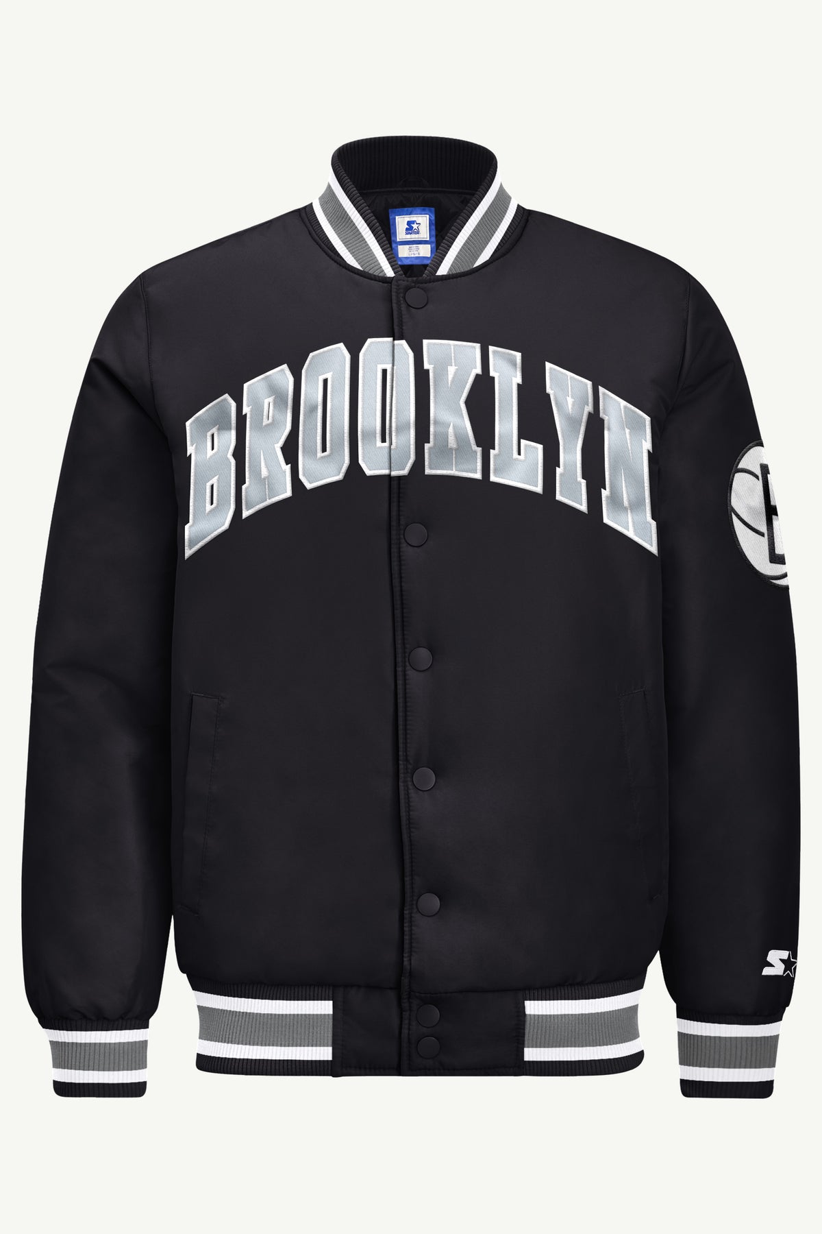 MENS BROOKLYN NETS ACROSS SATIN VARSITY JACKET View 2 MENS BROOKLYN NETS ACROSS SATIN VARSITY JACKET View 2