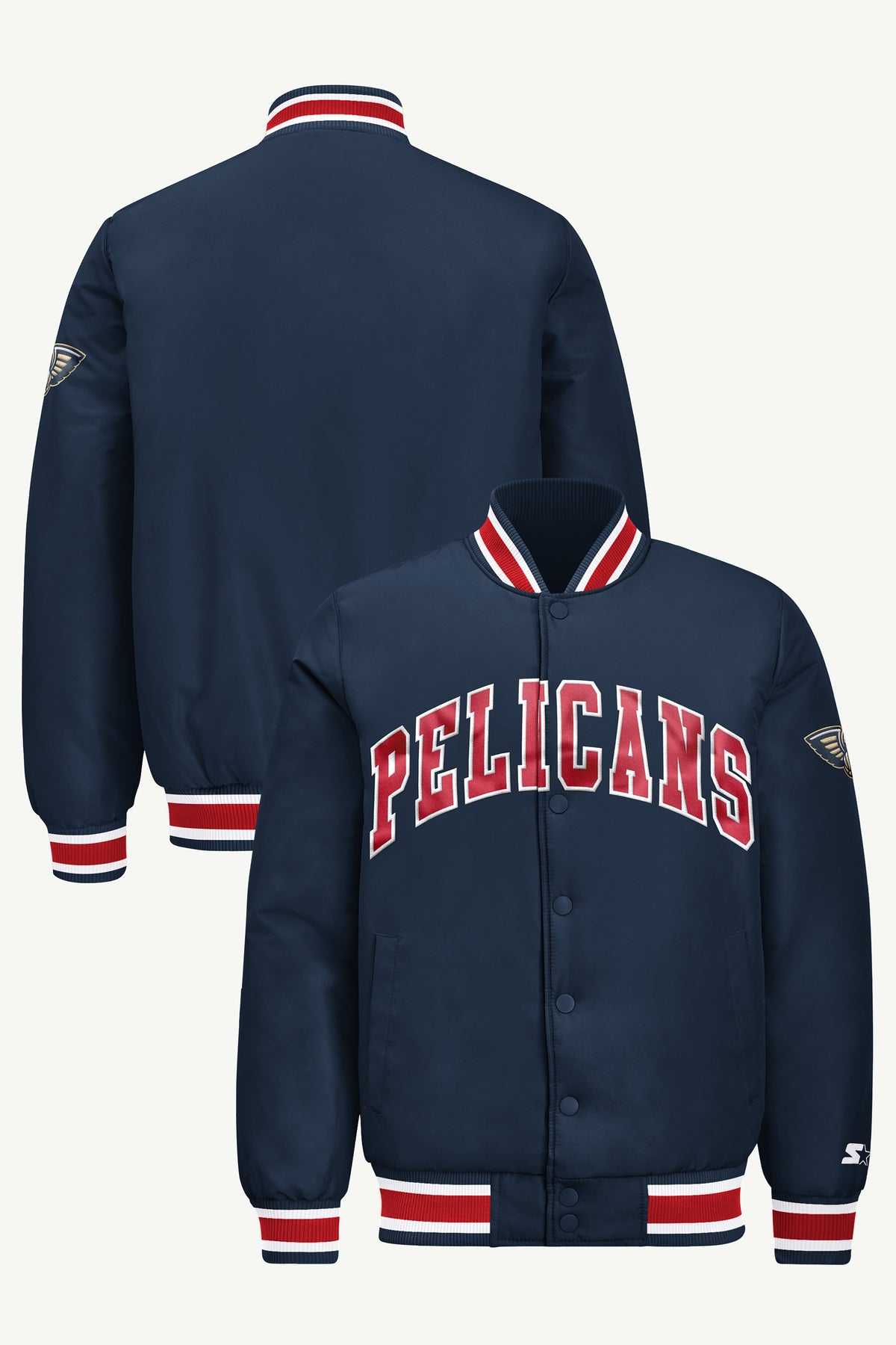 MENS NEW ORLEANS PELICANS ACROSS SATIN VARSITY JACKET View 1 | Men's Starter Jackets MENS NEW ORLEANS PELICANS ACROSS SATIN VARSITY JACKET View 1 | Men's Starter Jackets