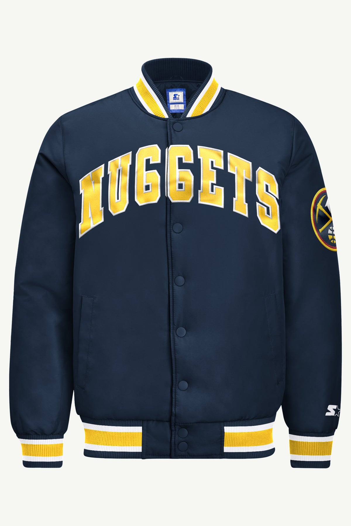 MENS DENVER NUGGETS ACROSS SATIN VARSITY JACKET View 2 MENS DENVER NUGGETS ACROSS SATIN VARSITY JACKET View 2