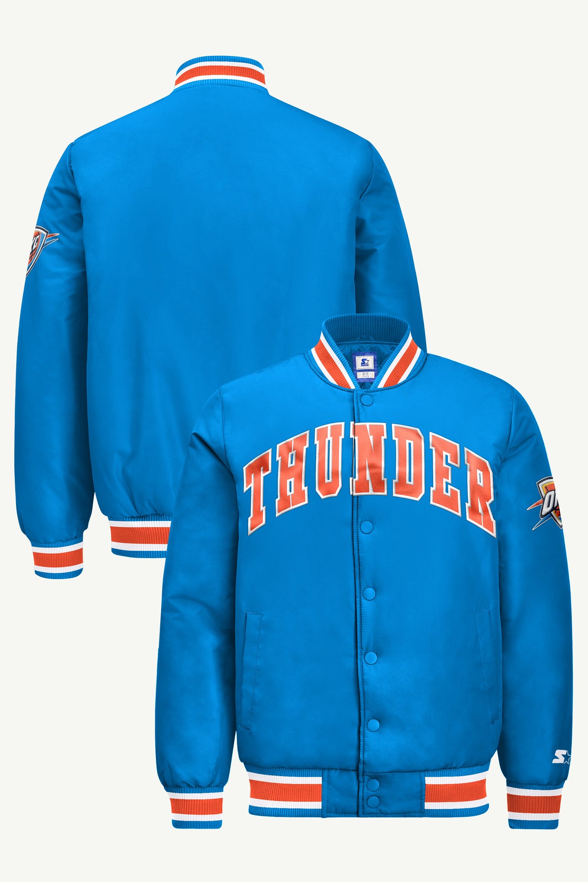 MENS OKLAHOMA CITY THUNDER ACROSS SATIN VARSITY JACKET View 1 MENS OKLAHOMA CITY THUNDER ACROSS SATIN VARSITY JACKET View 1