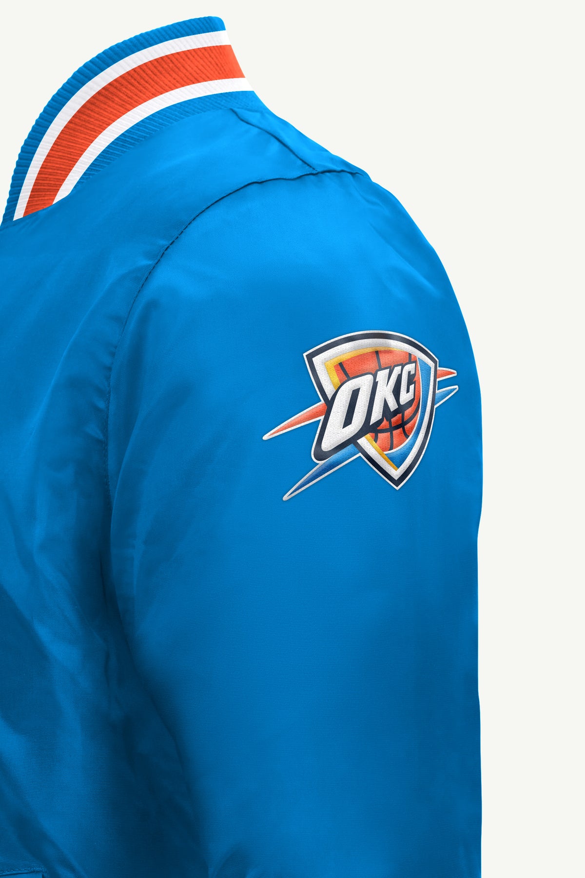 MENS OKLAHOMA CITY THUNDER ACROSS SATIN VARSITY JACKET View 4 MENS OKLAHOMA CITY THUNDER ACROSS SATIN VARSITY JACKET View 4