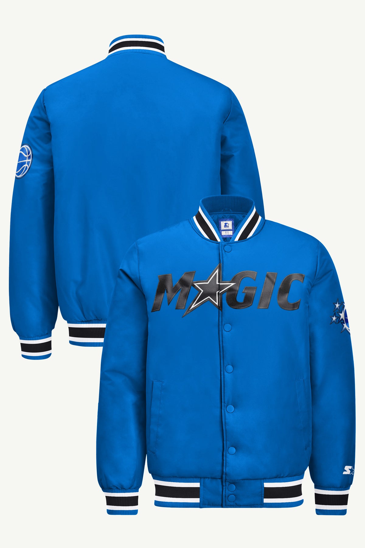 MENS ORLANDO MAGIC ACROSS SATIN VARSITY JACKET View 1 MENS ORLANDO MAGIC ACROSS SATIN VARSITY JACKET View 1