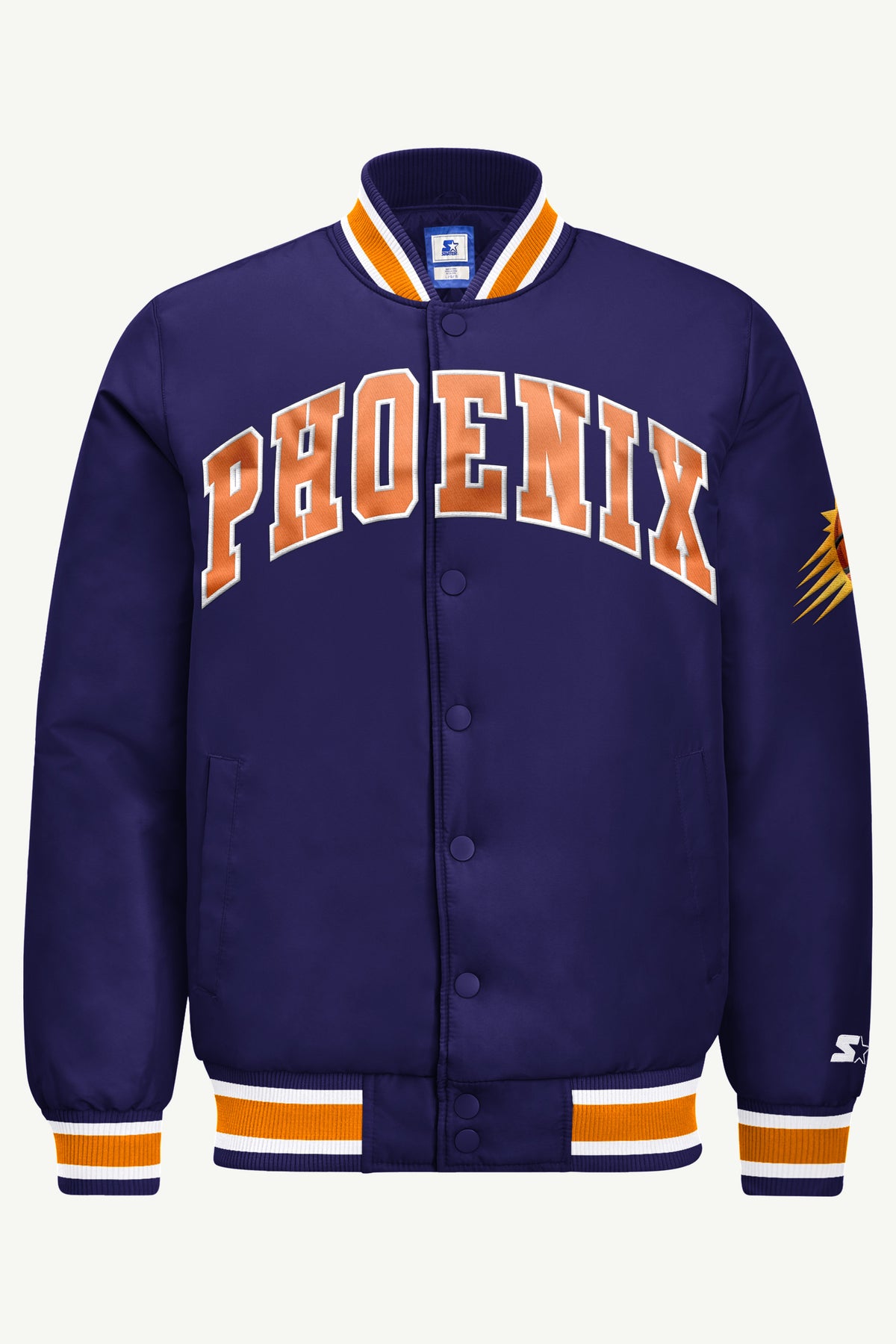 MENS PHOENIX SUNS ACROSS SATIN VARSITY JACKET View 2 MENS PHOENIX SUNS ACROSS SATIN VARSITY JACKET View 2