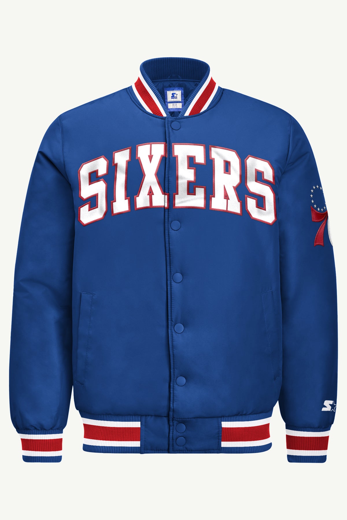 MENS PHILADELPHIA 76ERS ACROSS SATIN VARSITY JACKET View 2 MENS PHILADELPHIA 76ERS ACROSS SATIN VARSITY JACKET View 2