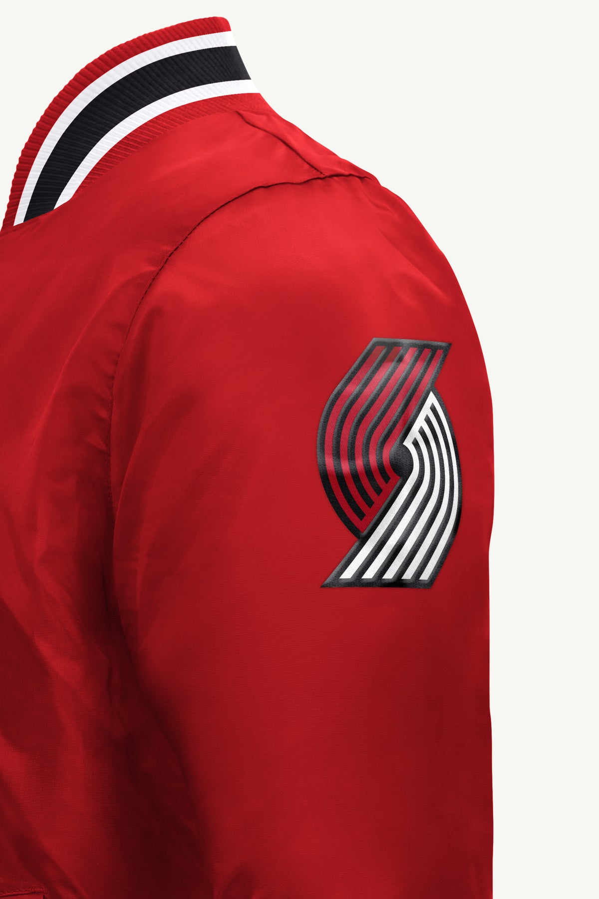 MENS PORTLAND TRAIL BLAZERS ACROSS SATIN VARSITY JACKET View 4 MENS PORTLAND TRAIL BLAZERS ACROSS SATIN VARSITY JACKET View 4