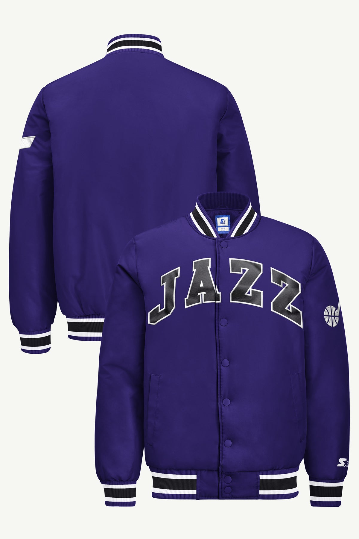 MENS UTAH JAZZ ACROSS SATIN VARSITY JACKET View 1 MENS UTAH JAZZ ACROSS SATIN VARSITY JACKET View 1