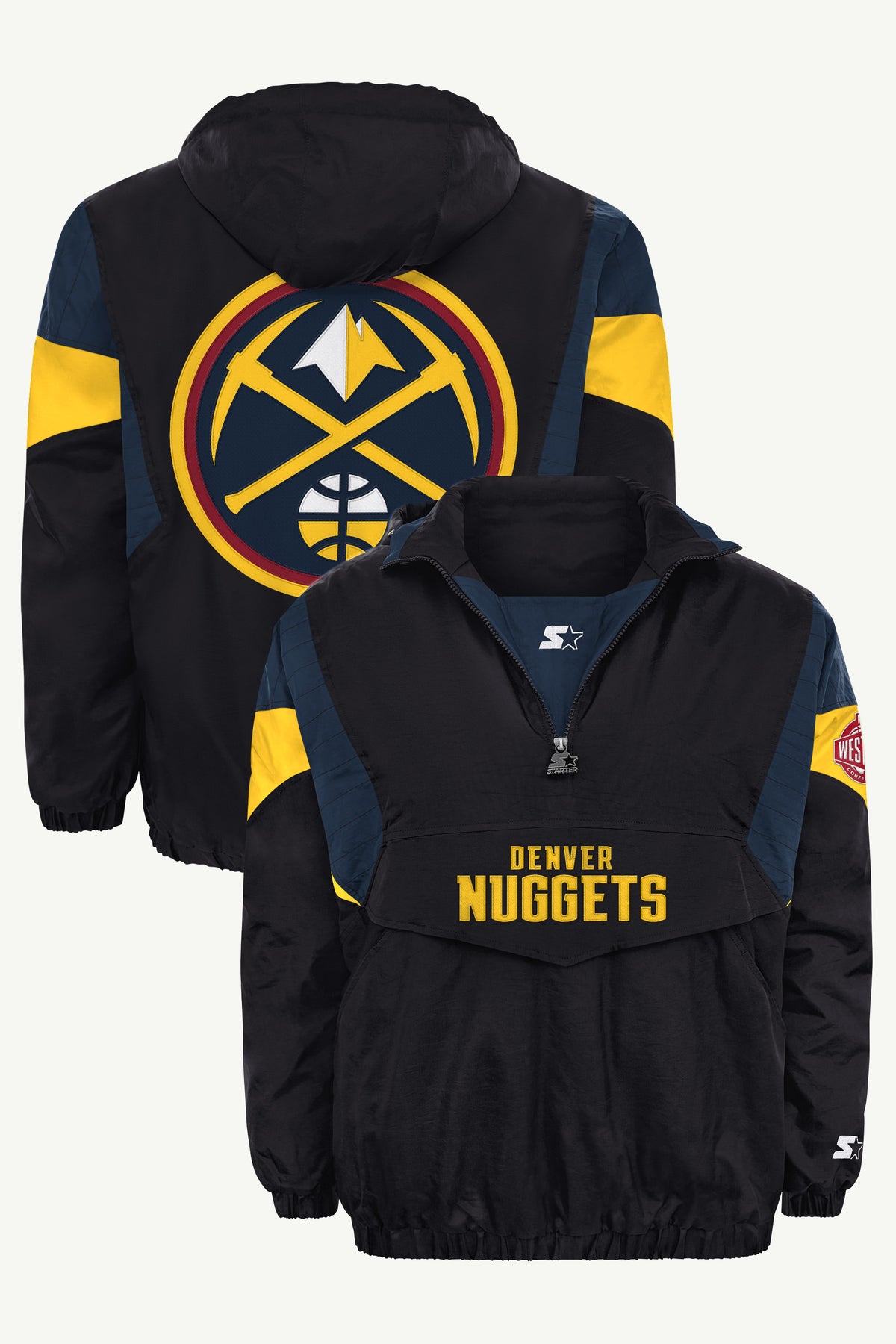MENS DENVER NUGGETS BLACK THROWBACK HALF ZIP HOODED JACKET View 1 | Gifts for Her MENS DENVER NUGGETS BLACK THROWBACK HALF ZIP HOODED JACKET View 1 | Gifts for Her