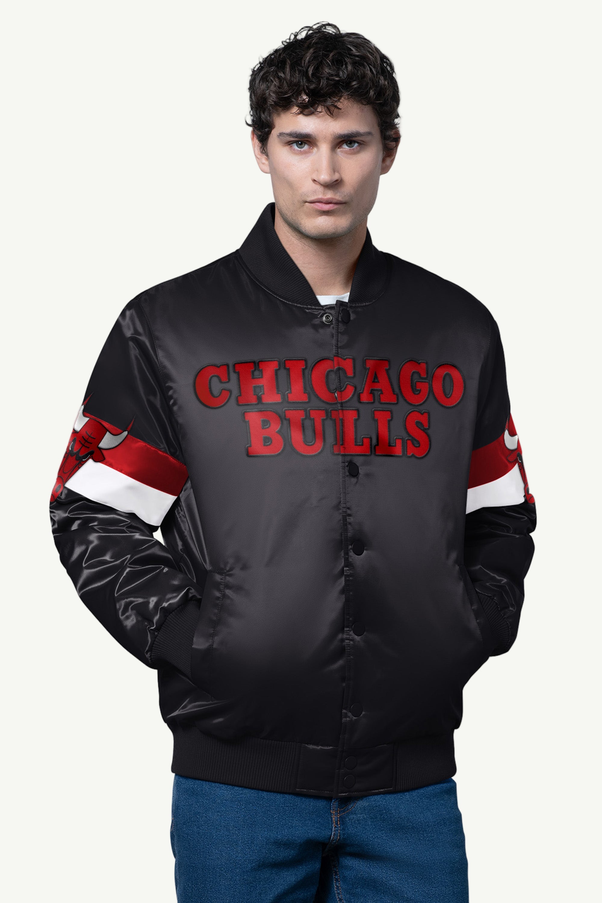 MENS CHICAGO BULLS TRIPLE OPTION SATIN VARSITY JACKET View 1 | Chicago Bulls MENS CHICAGO BULLS TRIPLE OPTION SATIN VARSITY JACKET View 1 | Chicago Bulls