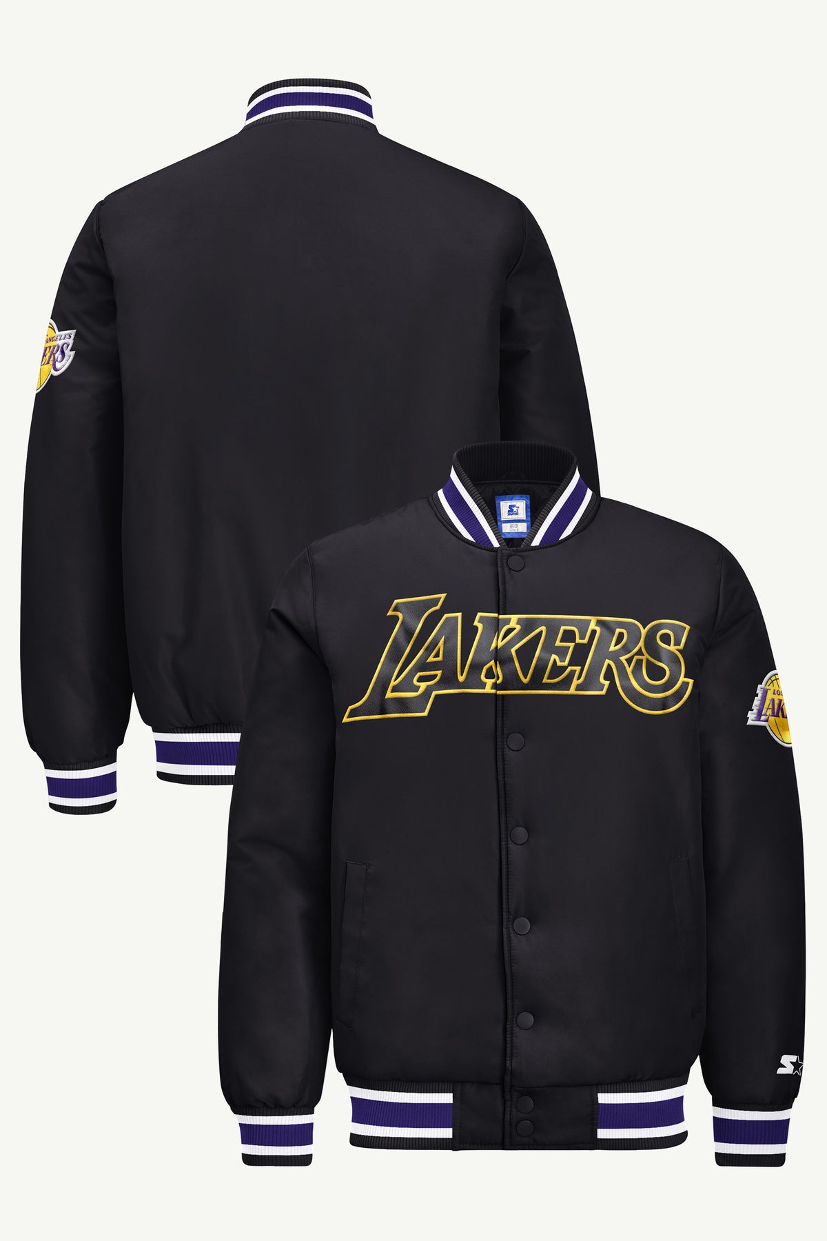 MENS LOS ANGELES LAKERS ACROSS SATIN VARSITY JACKET View 1 | STARTER JACKETS MENS LOS ANGELES LAKERS ACROSS SATIN VARSITY JACKET View 1 | STARTER JACKETS