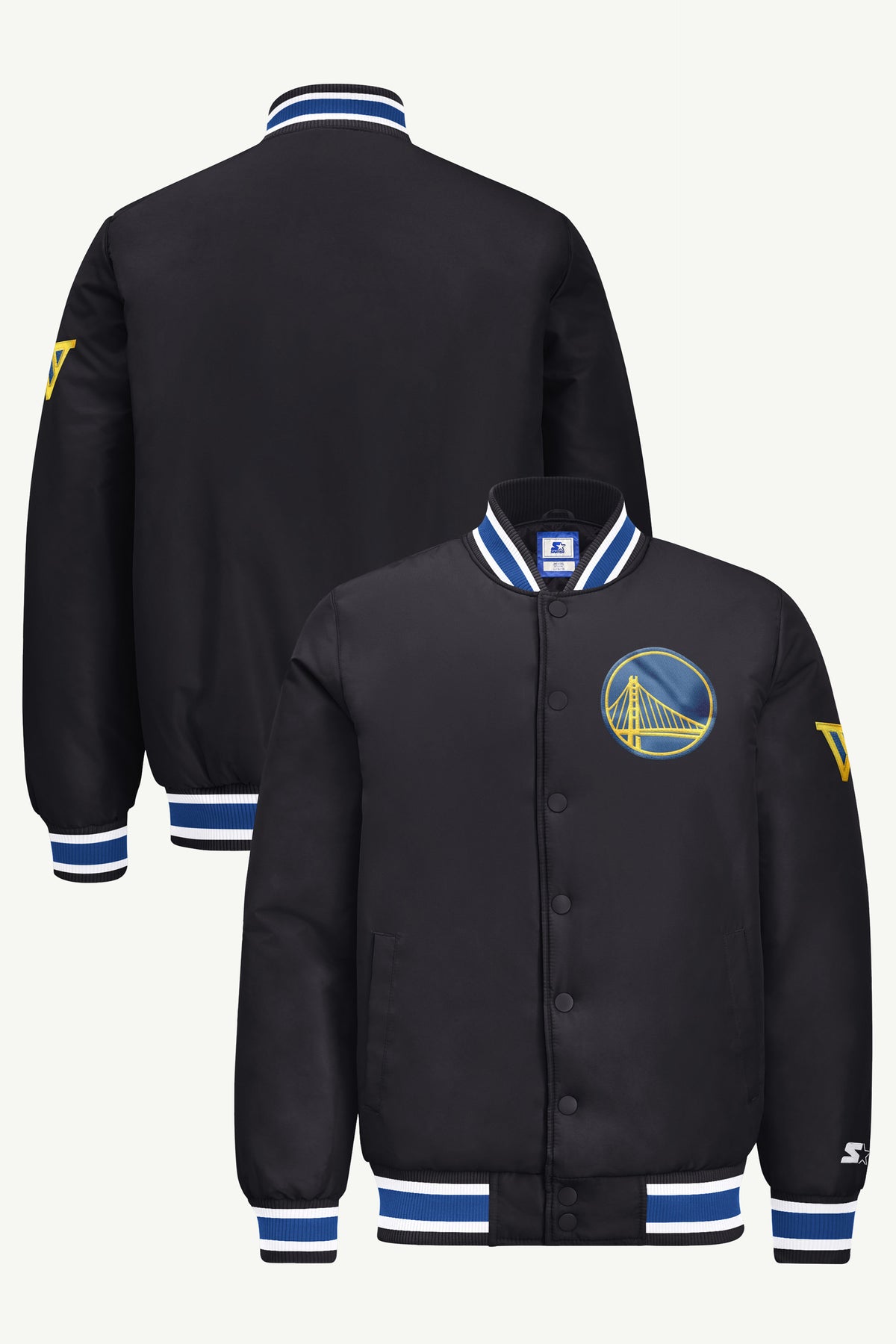 MENS GOLDEN STATE WARRIORS GAME DAY SATIN VARSITY JACKET View 1 MENS GOLDEN STATE WARRIORS GAME DAY SATIN VARSITY JACKET View 1
