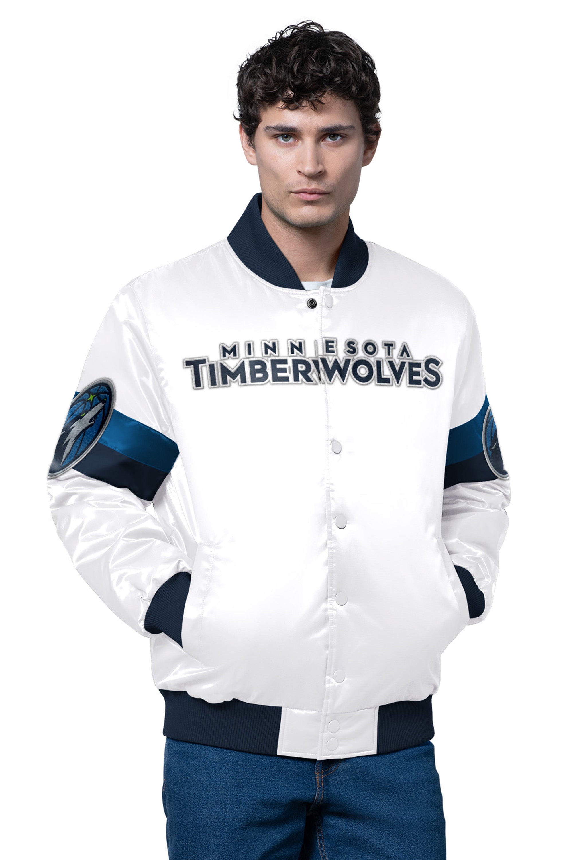 MENS MINNESOTA TIMBERWOLVES TRIPLE OPTION SATIN VARSITY JACKET View 1 | NBA MENS MINNESOTA TIMBERWOLVES TRIPLE OPTION SATIN VARSITY JACKET View 1 | NBA