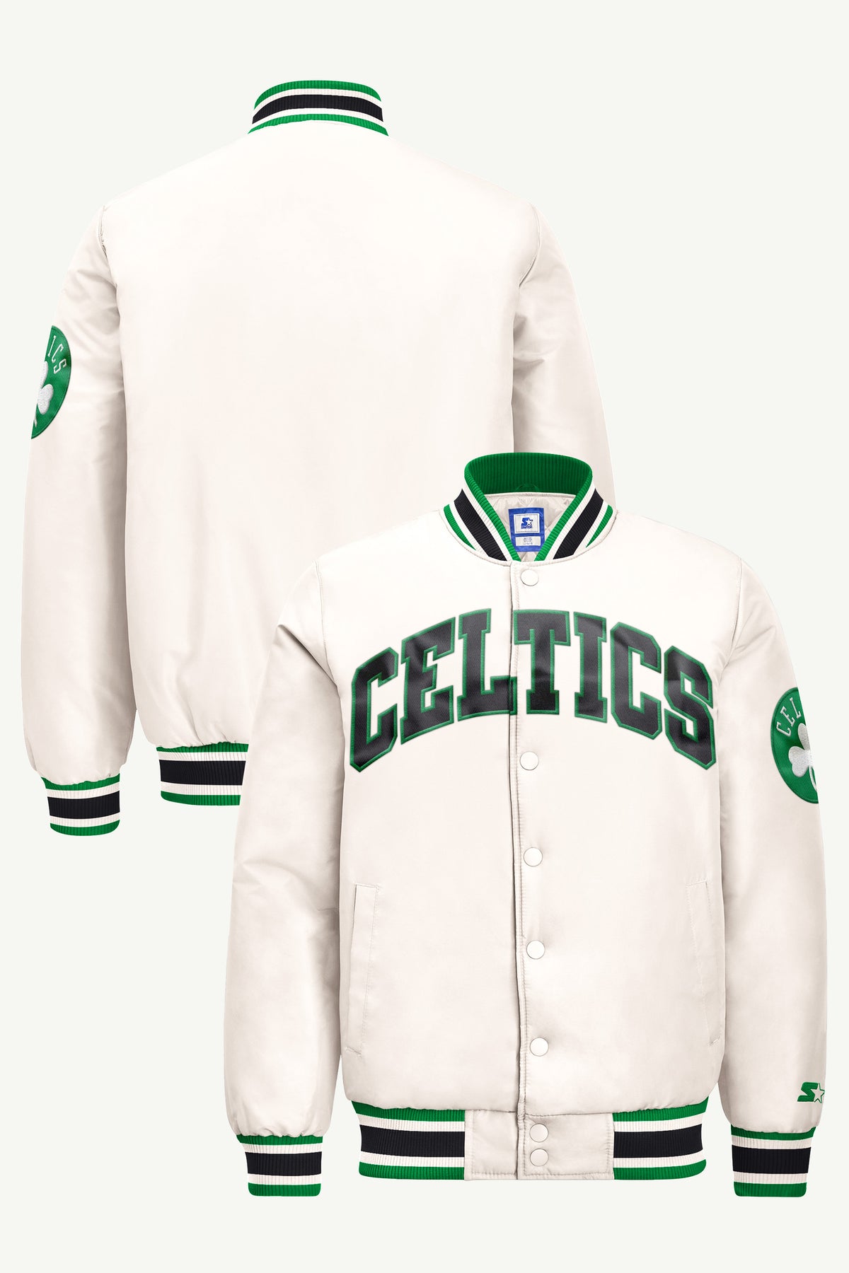 MENS BOSTON CELTICS ACROSS SATIN VARSITY JACKET View 1 MENS BOSTON CELTICS ACROSS SATIN VARSITY JACKET View 1