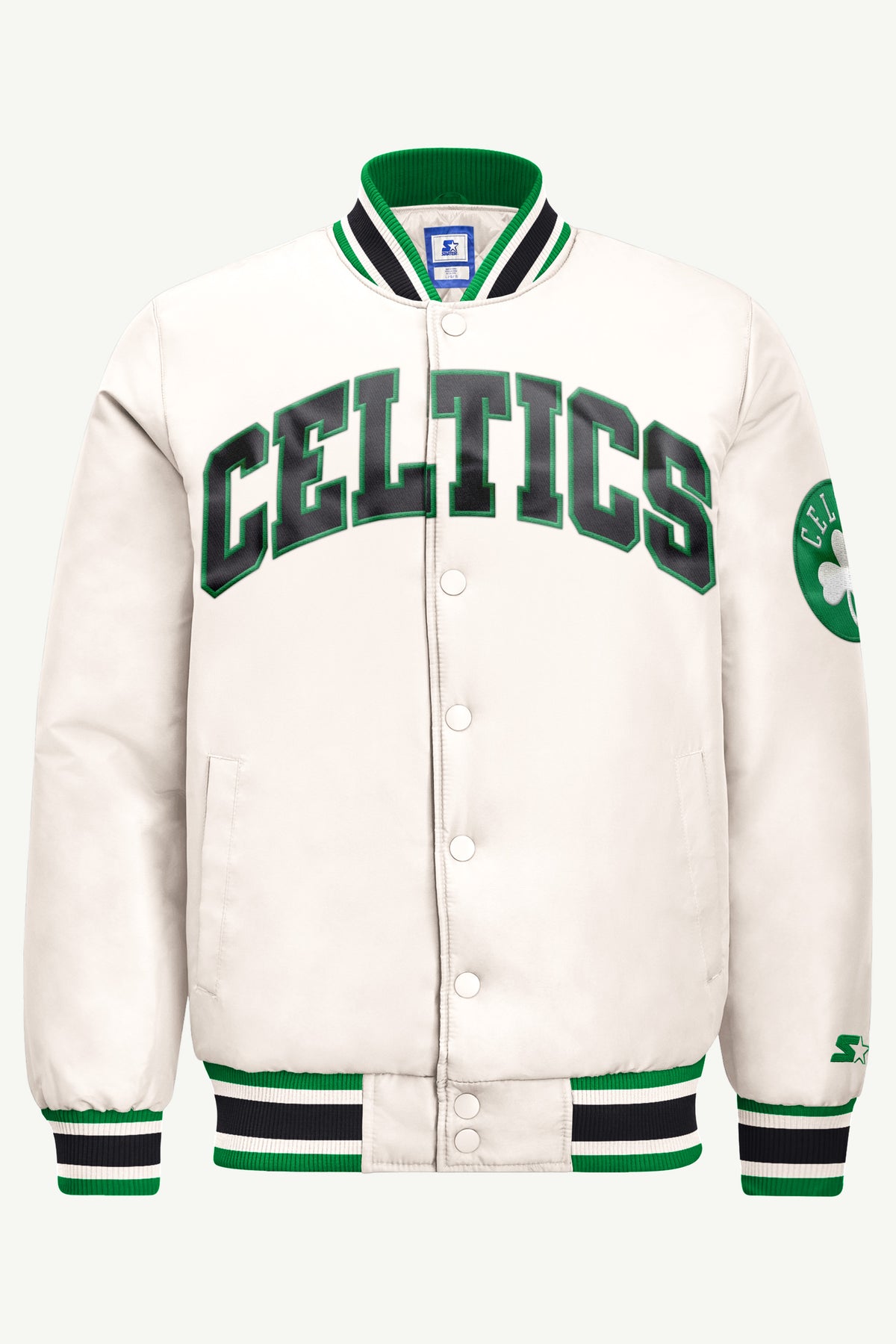 MENS BOSTON CELTICS ACROSS SATIN VARSITY JACKET View 2 MENS BOSTON CELTICS ACROSS SATIN VARSITY JACKET View 2