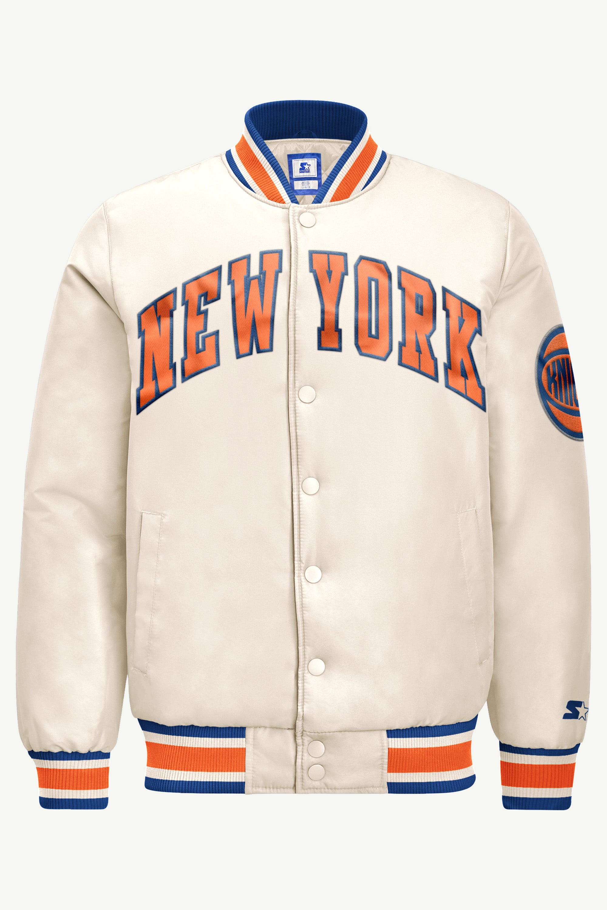 MENS NEW YORK KNICKS ACROSS SATIN VARSITY JACKET View 2 MENS NEW YORK KNICKS ACROSS SATIN VARSITY JACKET View 2