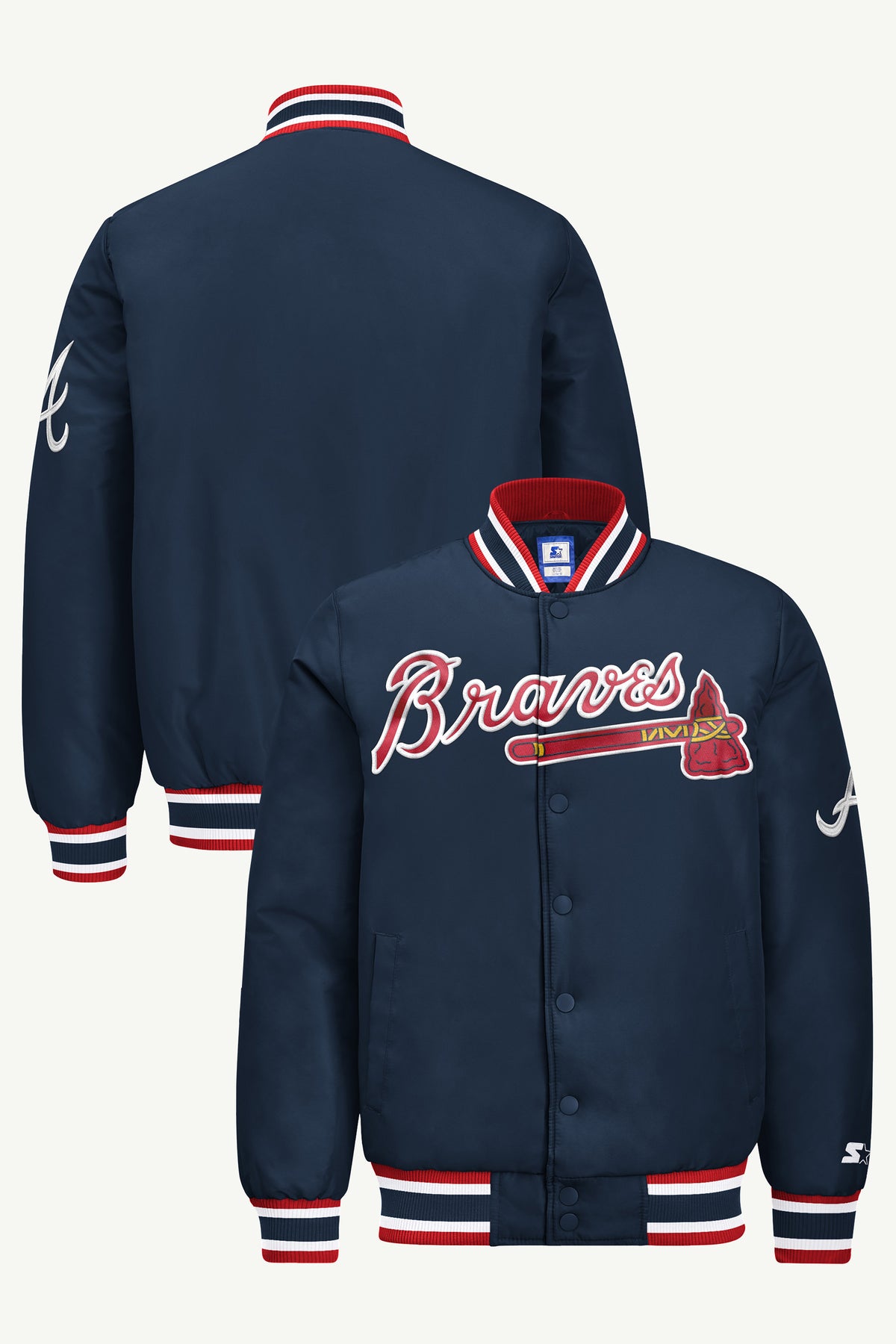 MENS ATLANTA BRAVES ACROSS SATIN VARSITY JACKET View 1 MENS ATLANTA BRAVES ACROSS SATIN VARSITY JACKET View 1