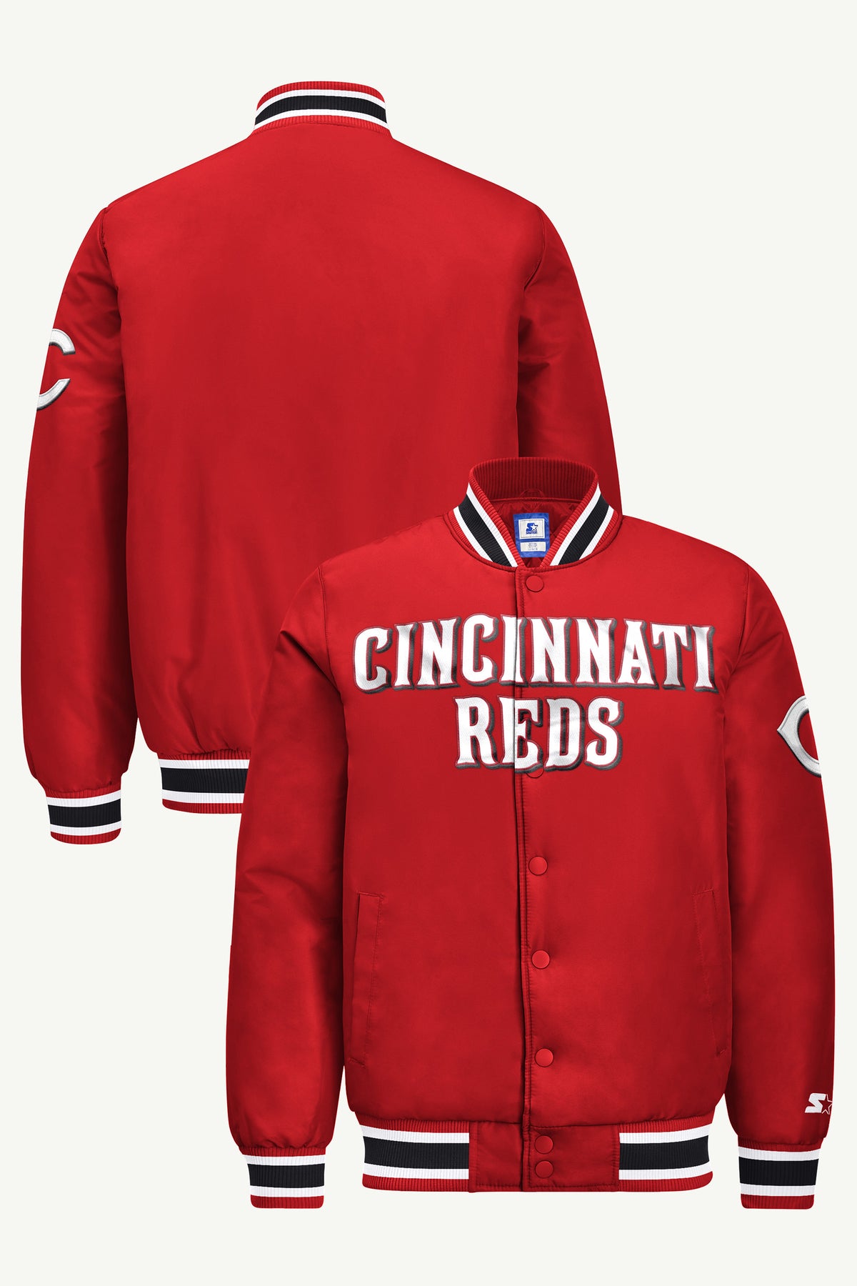 MENS CINNCINATI REDS ACROSS SATIN VARSITY JACKET View 1 MENS CINNCINATI REDS ACROSS SATIN VARSITY JACKET View 1