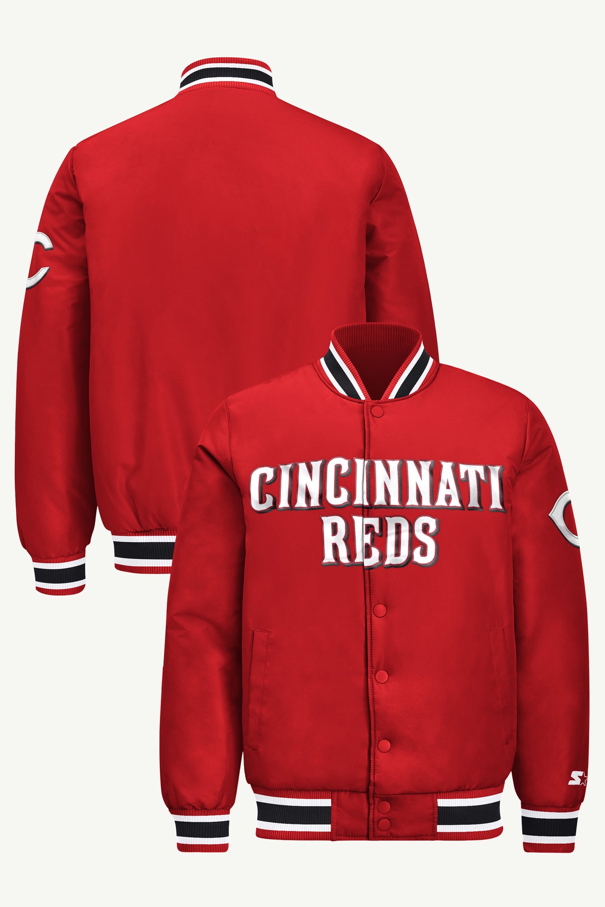 MENS CINNCINATI REDS ACROSS SATIN VARSITY JACKET View 1 | Men's Starter Jackets MENS CINNCINATI REDS ACROSS SATIN VARSITY JACKET View 1 | Men's Starter Jackets