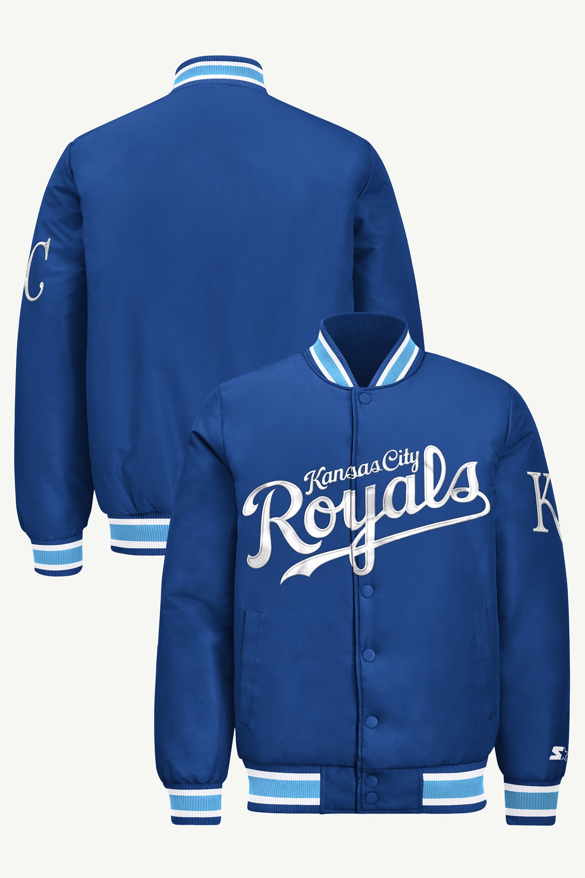 MENS KANSAS CITY ROYALS ACROSS SATIN VARSITY JACKET View 1 | Men's Starter Jackets MENS KANSAS CITY ROYALS ACROSS SATIN VARSITY JACKET View 1 | Men's Starter Jackets