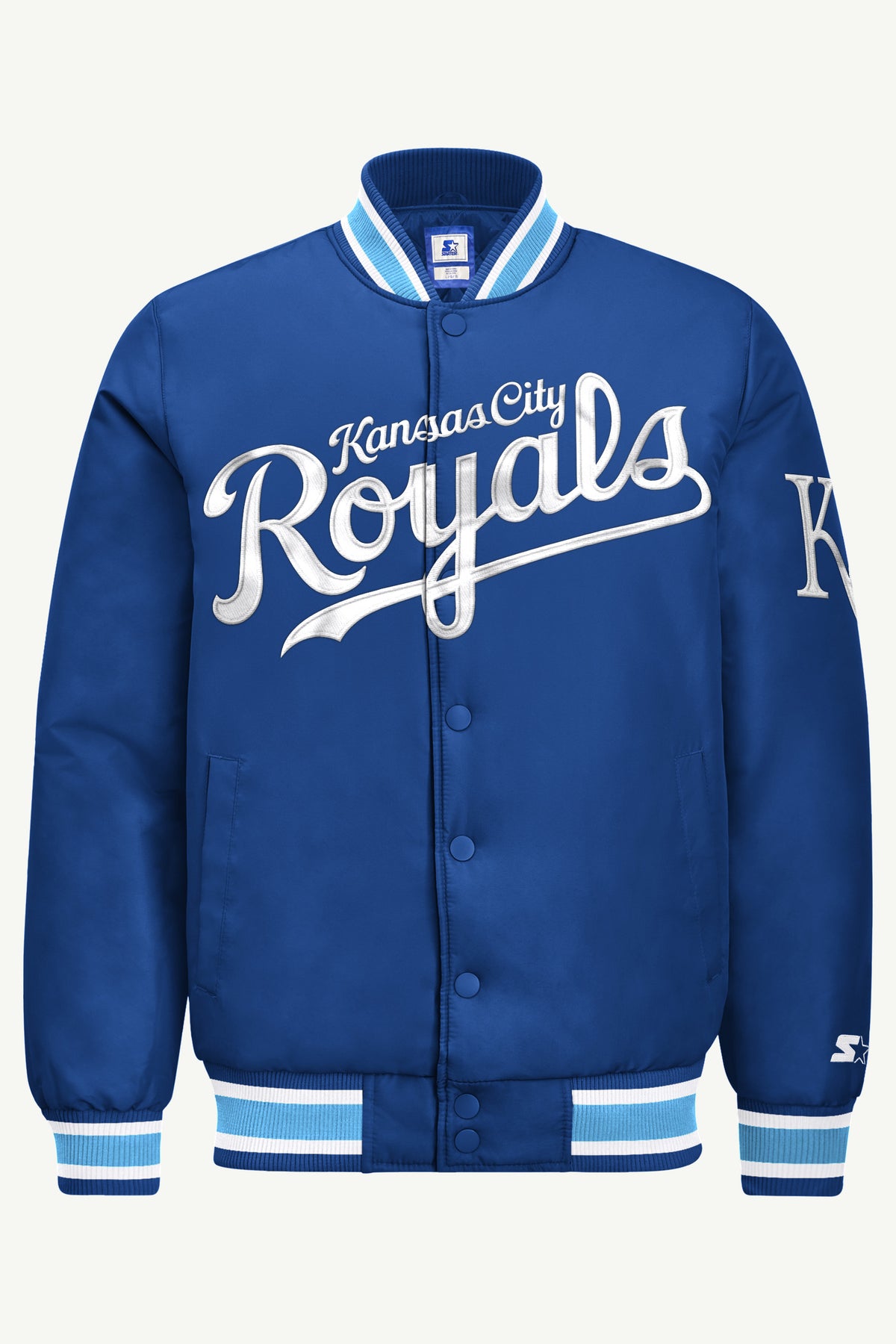 MENS KANSAS CITY ROYALS ACROSS SATIN VARSITY JACKET View 2 MENS KANSAS CITY ROYALS ACROSS SATIN VARSITY JACKET View 2