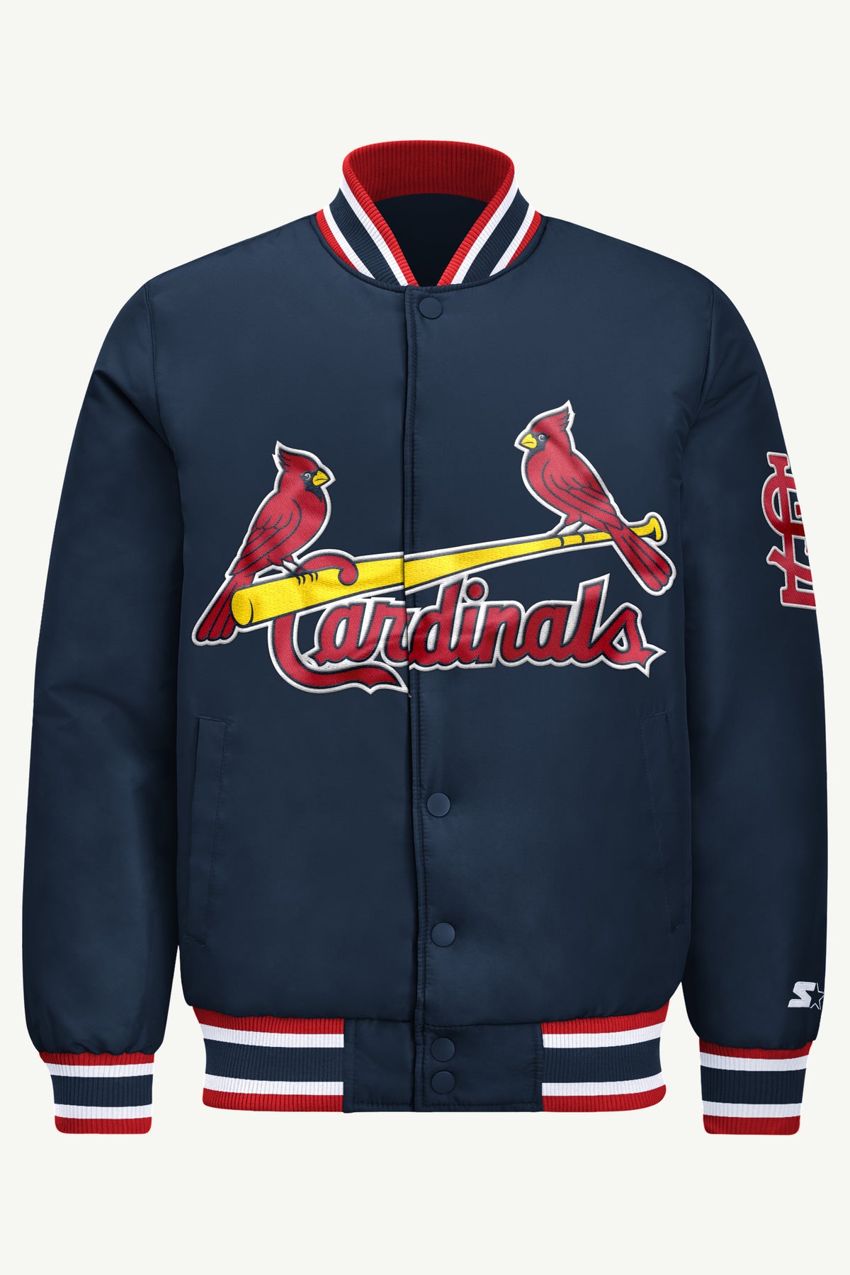 MENS ST. LOUIS CARDINALS ACROSS SATIN VARSITY JACKET View 2 | Men's Starter Jackets MENS ST. LOUIS CARDINALS ACROSS SATIN VARSITY JACKET View 2 | Men's Starter Jackets