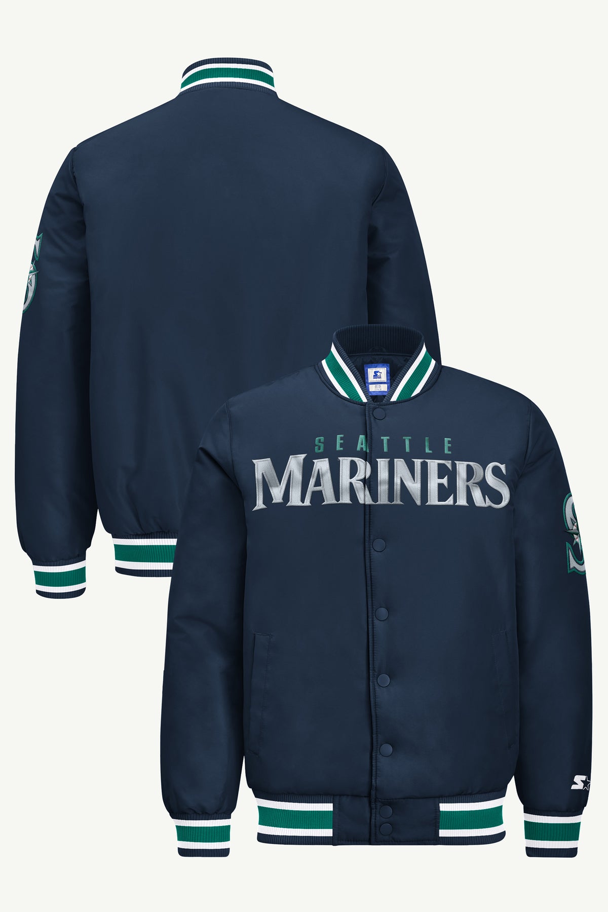MENS SEATTLE MARINERS ACROSS SATIN VARSITY JACKET View 1 MENS SEATTLE MARINERS ACROSS SATIN VARSITY JACKET View 1