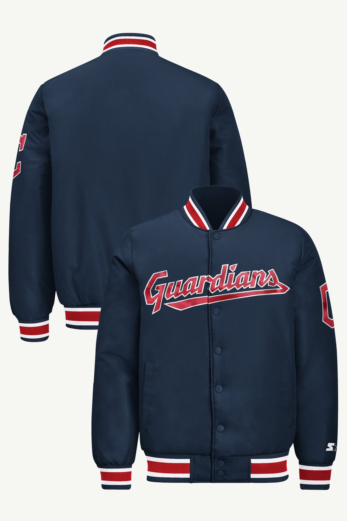 MENS CLEVELAND GUARDIANS ACROSS SATIN VARSITY JACKET View 1 MENS CLEVELAND GUARDIANS ACROSS SATIN VARSITY JACKET View 1