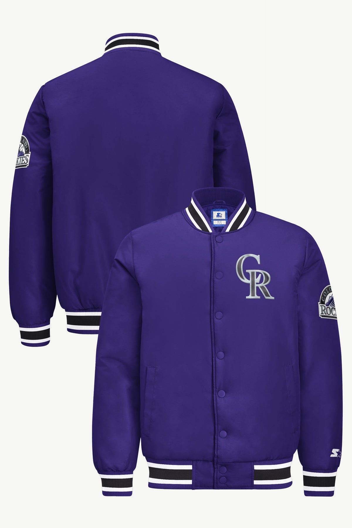 MENS COLORADO ROCKIES GAME DAY SATIN VARSITY JACKET View 1 MENS COLORADO ROCKIES GAME DAY SATIN VARSITY JACKET View 1